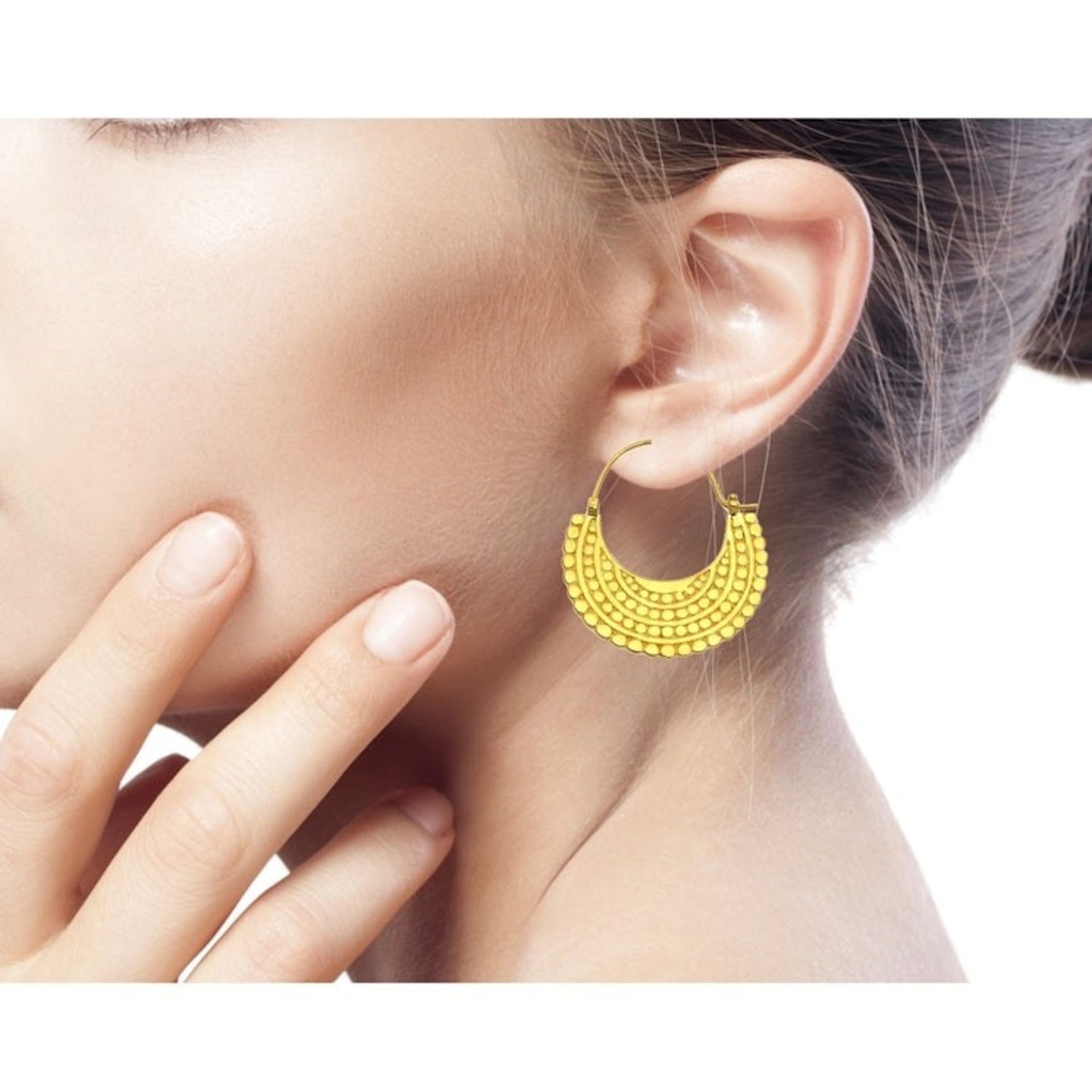 Artisan Crafted 22k Gold Plated Hoop Style Earrings 'Golden Crescent'