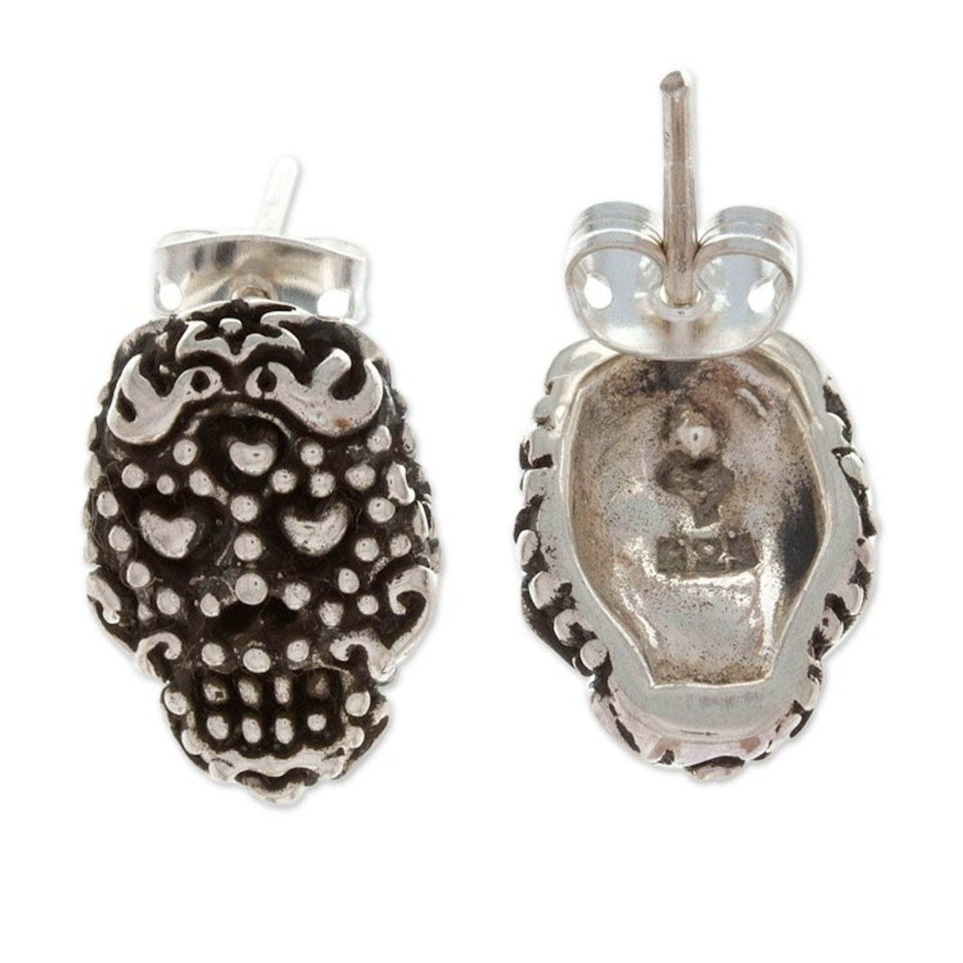 Day of the Dead Folk Art Godfather Button Earrings 'Godfather Skull'