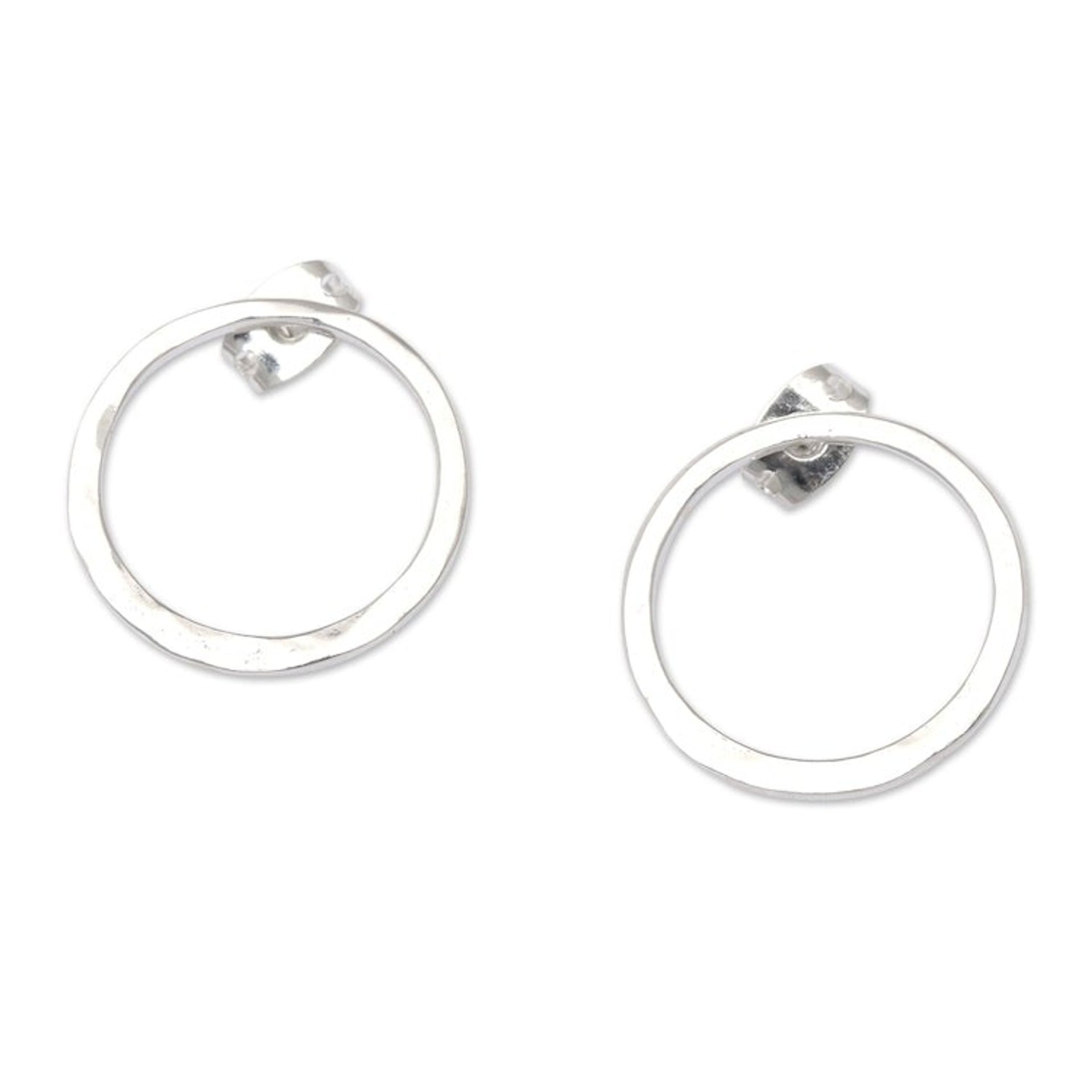 Minimalist Round Sterling Silver Drop Earrings from Bali 'Minimalist Eternity'