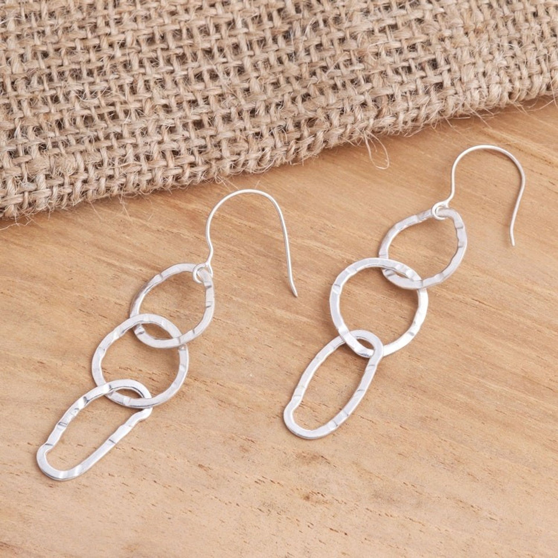 Handmade Triple Loop Sterling Silver Dangle Earrings 'Irregular Beauty'