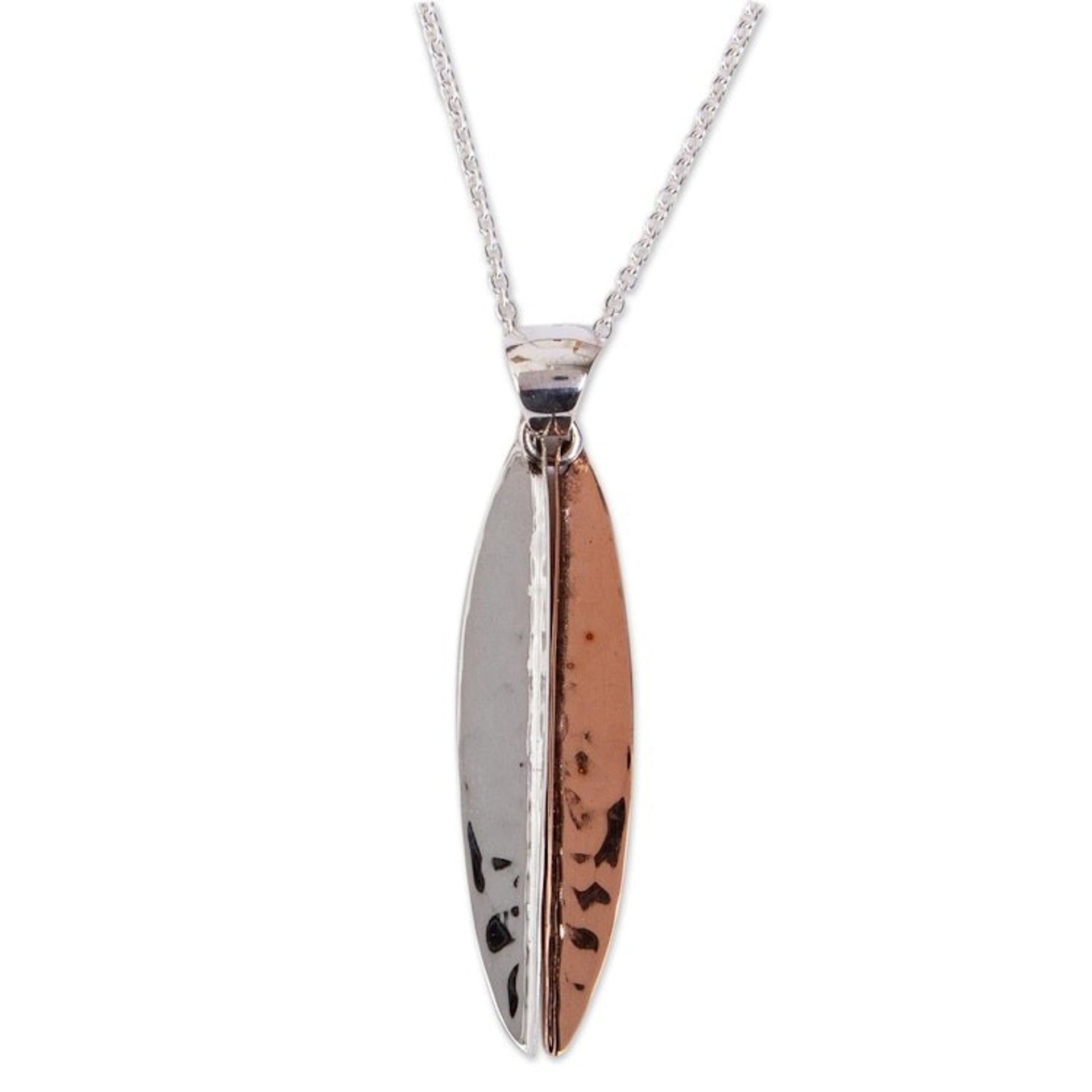 Taxco Sterling Silver and Copper Pendant Necklace 'Hammered Abstraction'