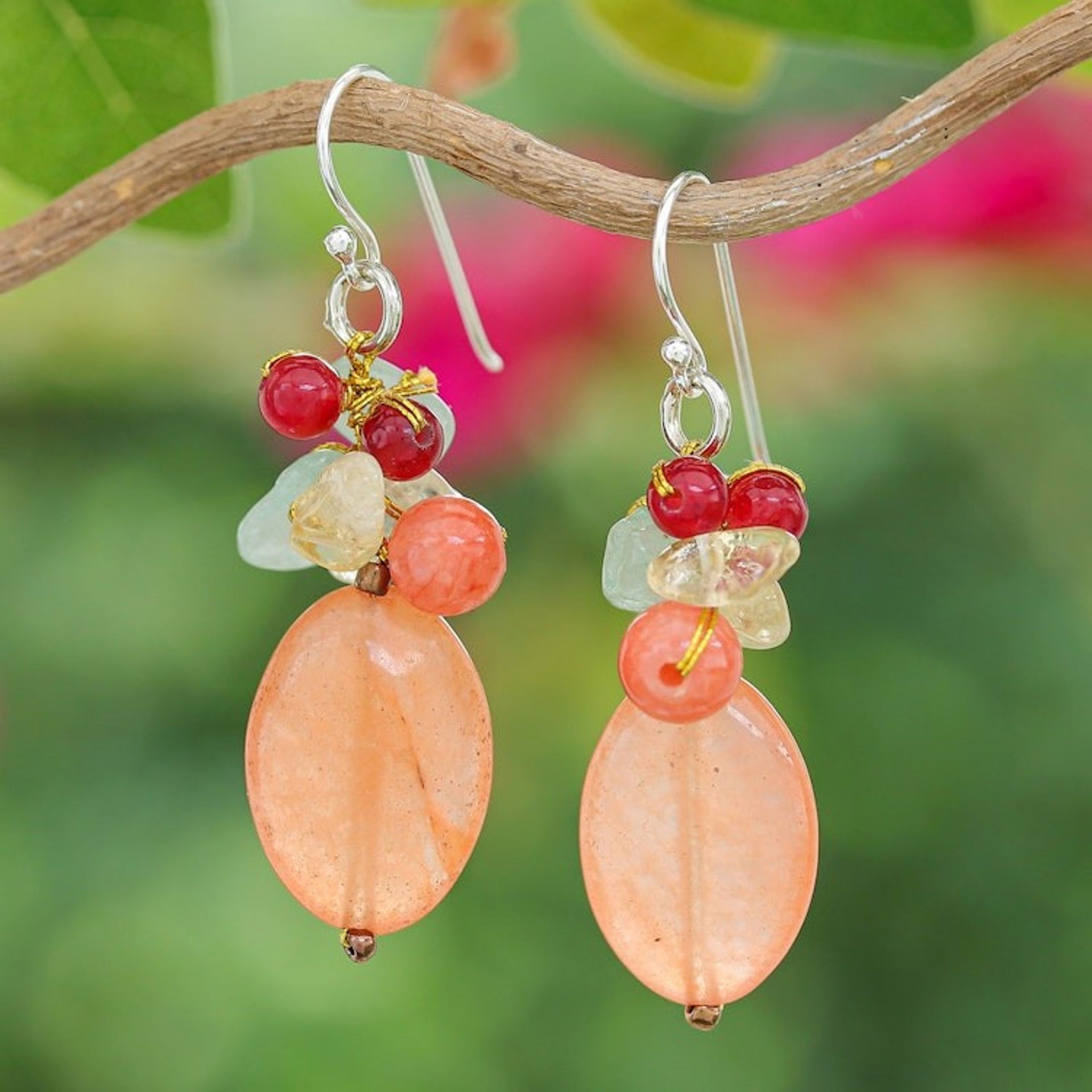 Quartz Citrine and Aventurine Cluster Earrings 'Exotic Orange'