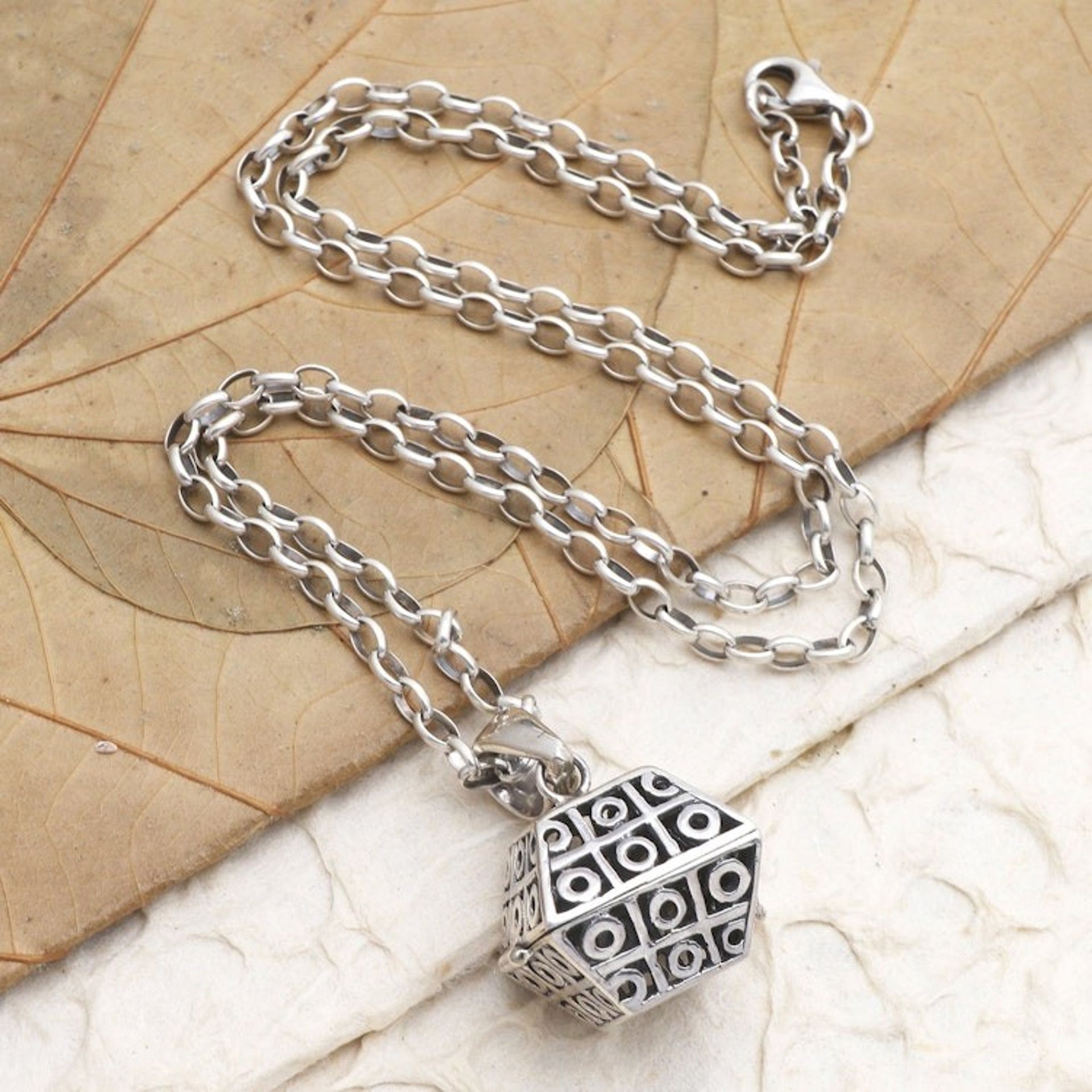 Artisan Crafted Sterling Silver Locket Necklace 'Poison Hexagon'