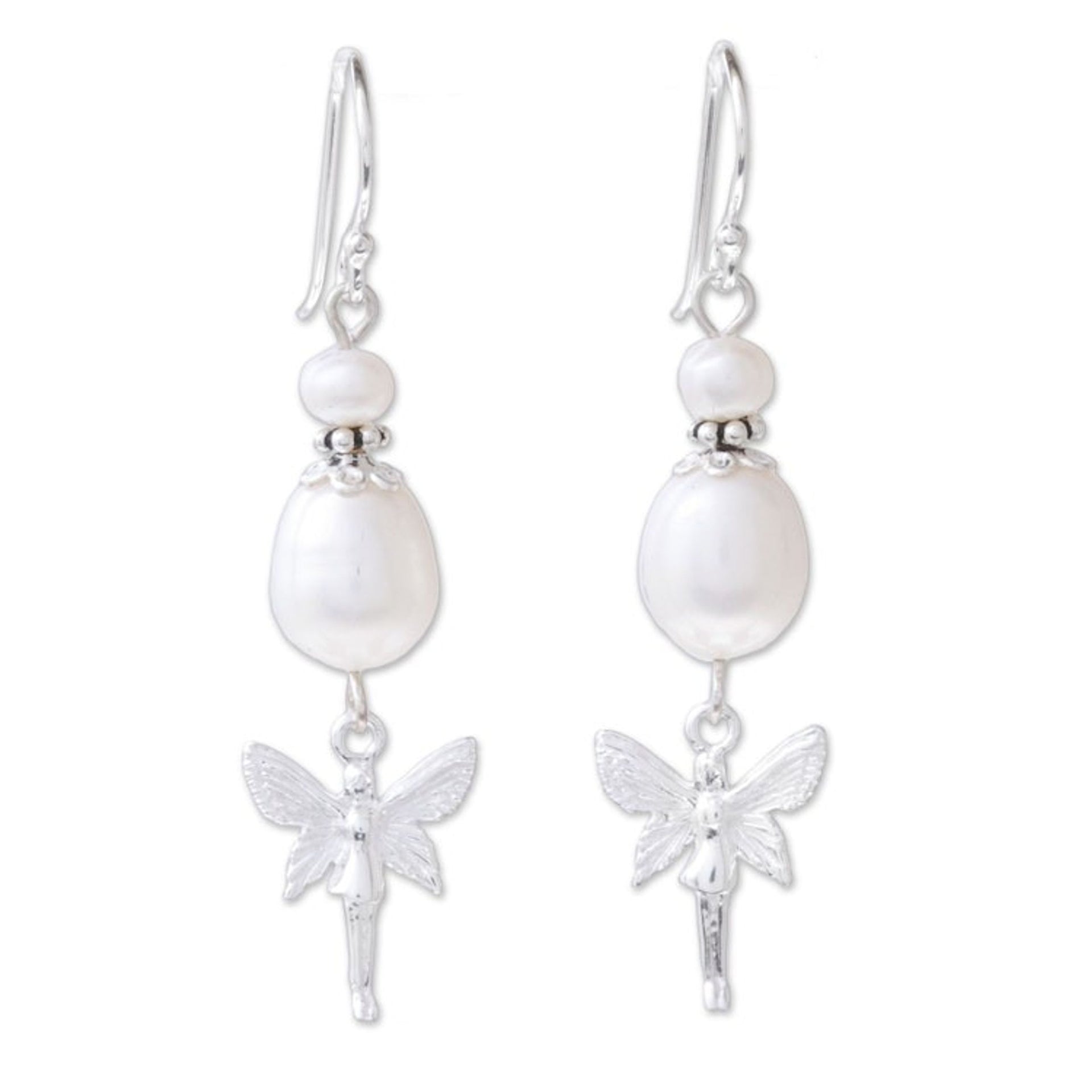 Angel Themed Cultured Pearl Dangle Earrings from Thailand 'My Sweet Angel'