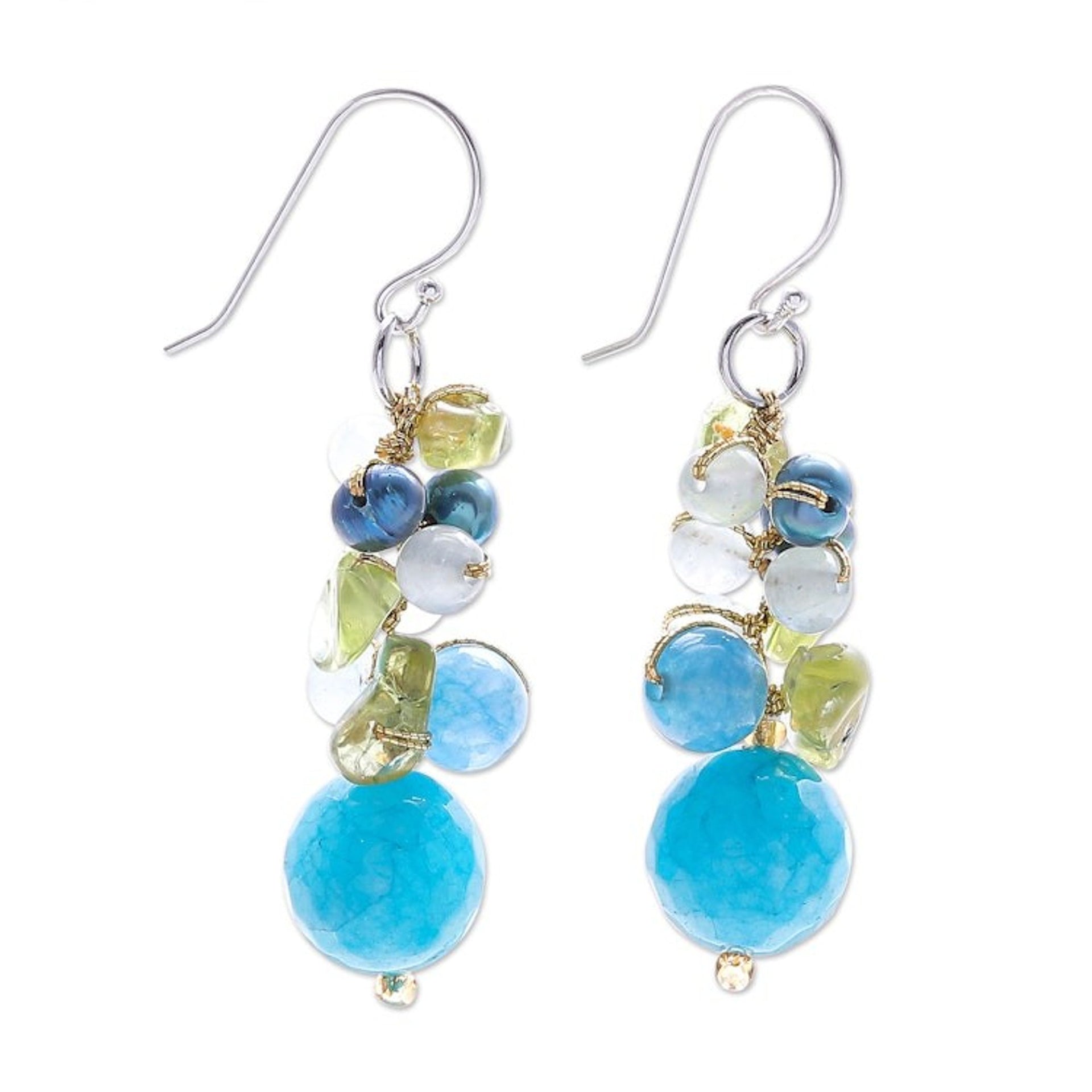 Peridot and Cultured Pearl Dangle Earrings 'Earth from Space'