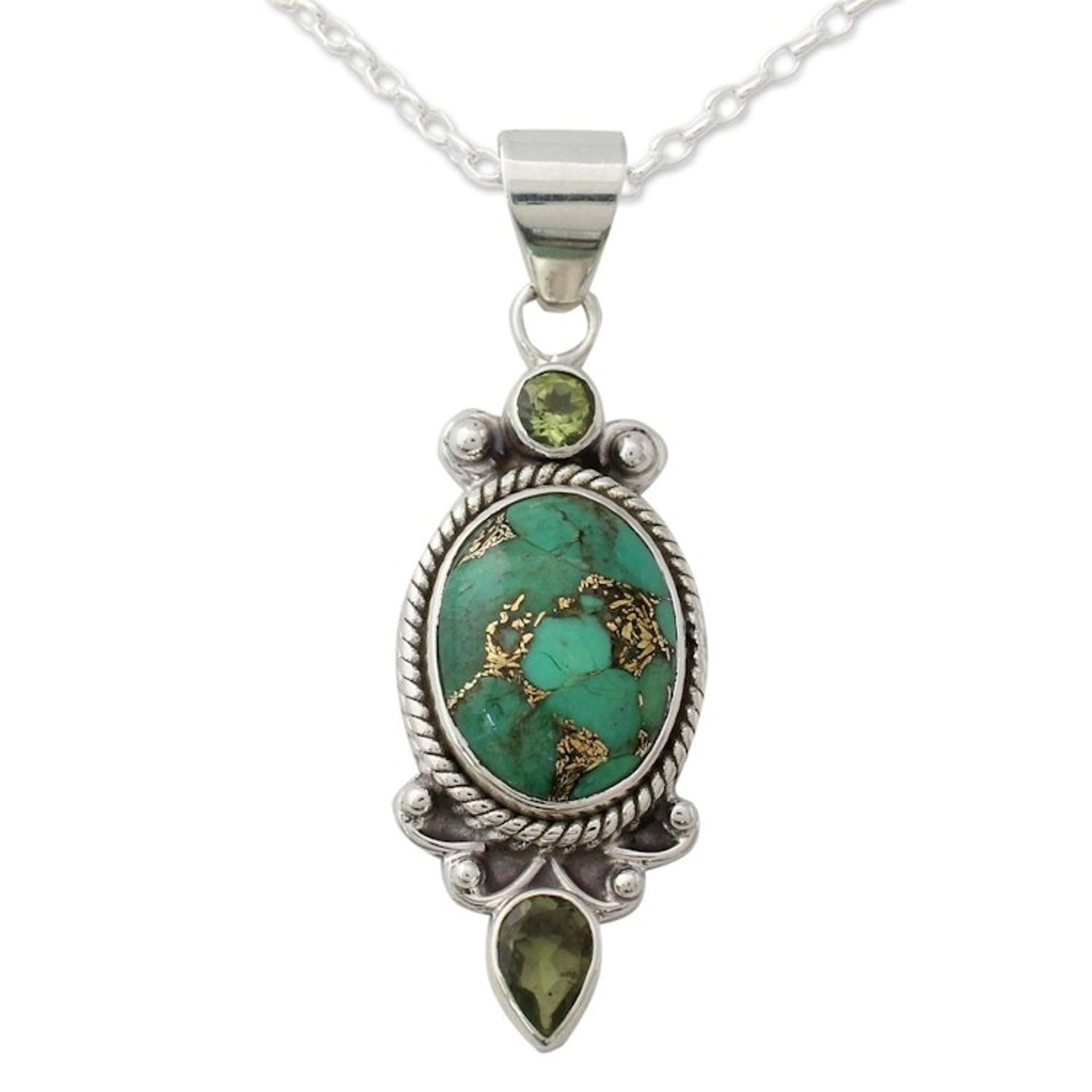 Pendant Necklace with Peridot and Composite Turquoise 'Resplendent in Green'