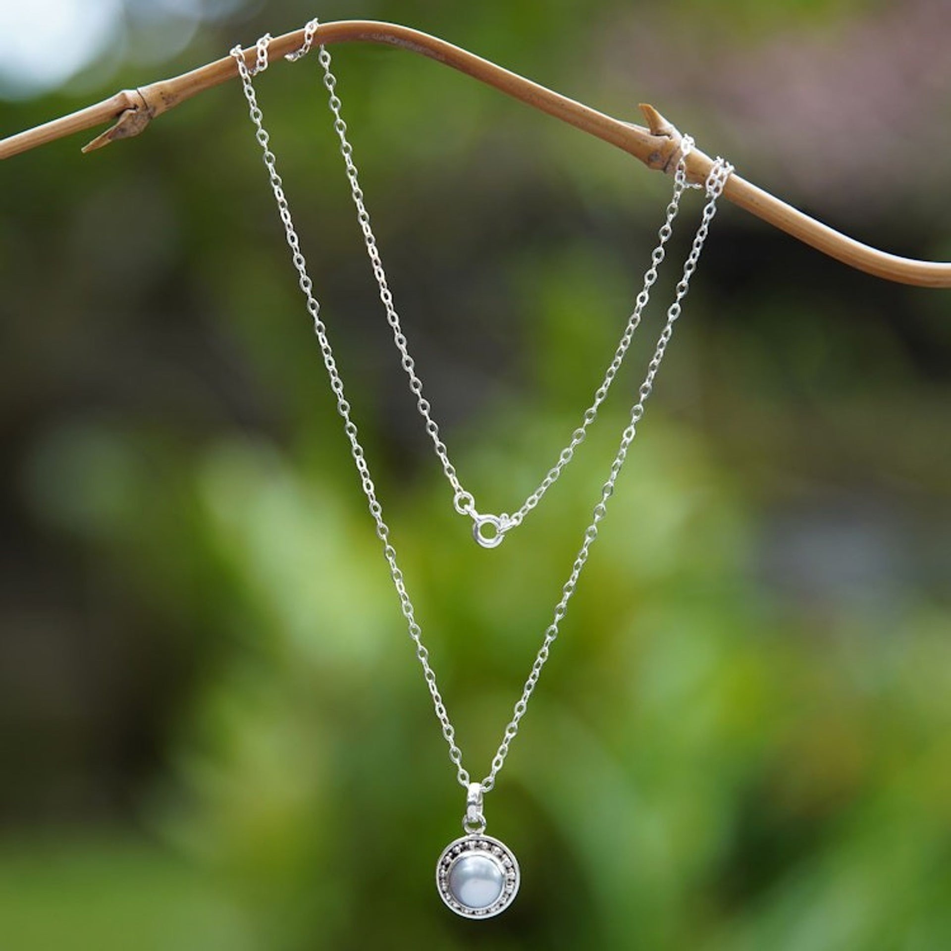 Sterling Silver Pendant Necklace with Grey Cultured Pearl 'Lovely Grey'