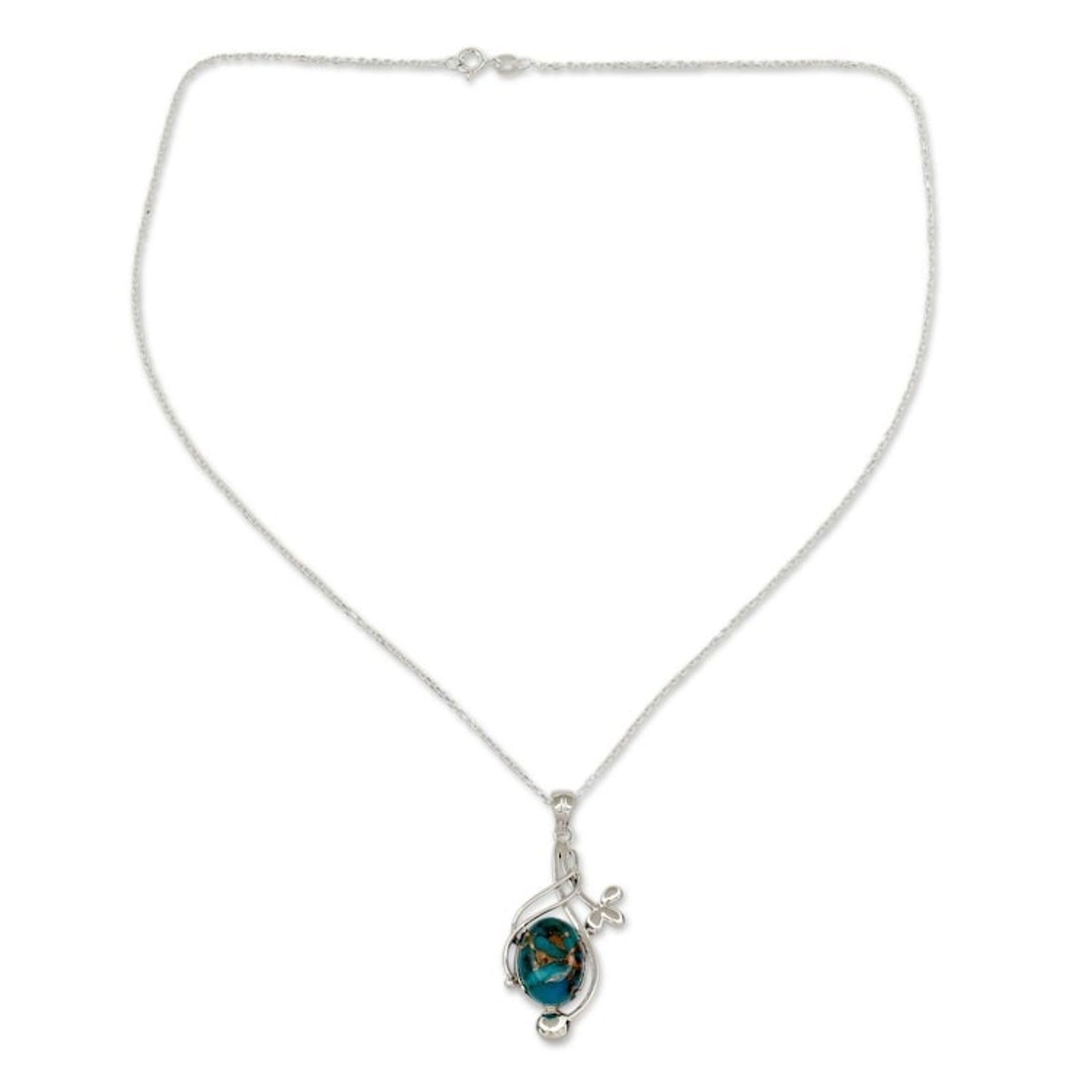 Sterling Silver Necklace with Blue Composite Turquoise 'Sky Secret'
