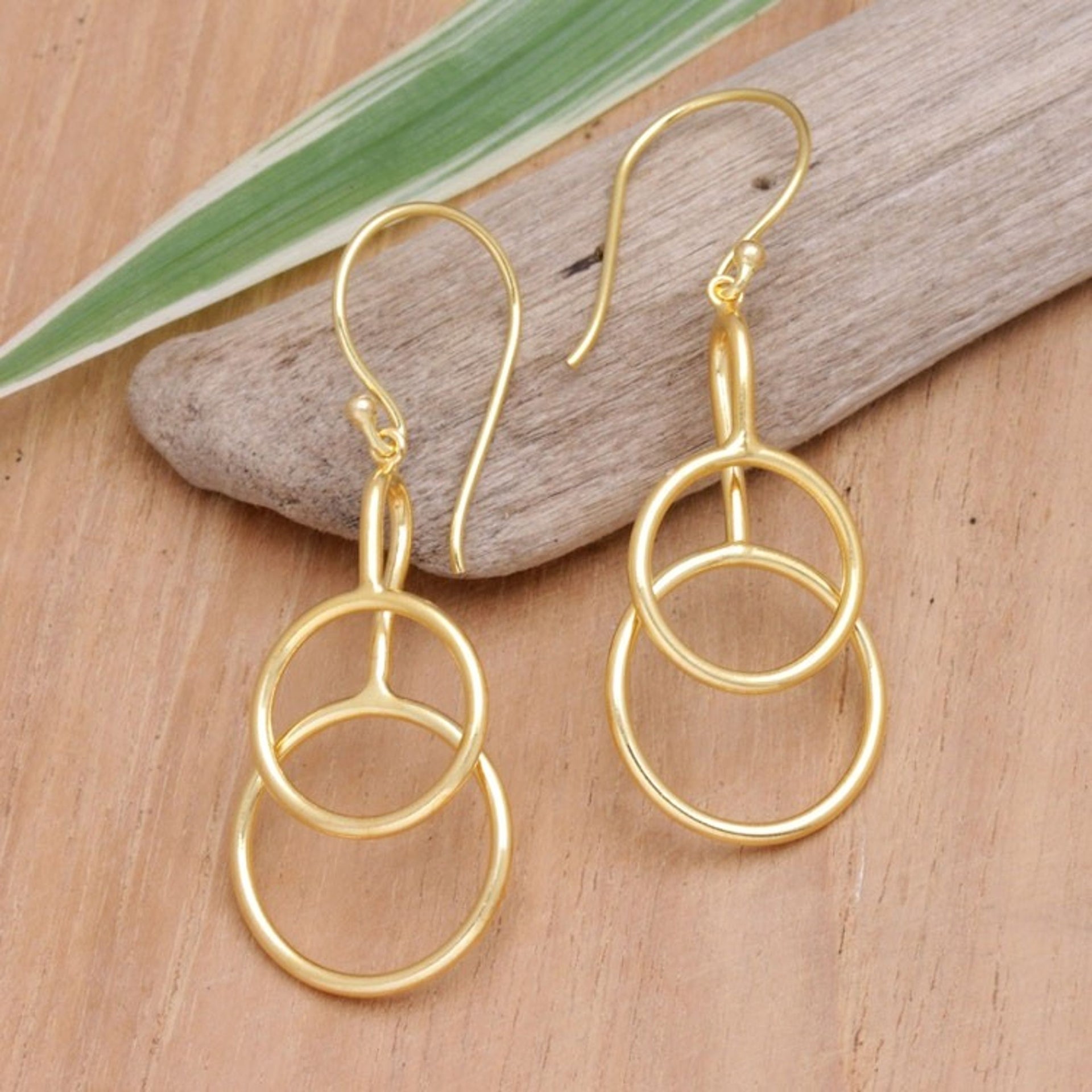18k Gold-Plated Abstract Dangle Earrings from Bali 'Compassion Rings'