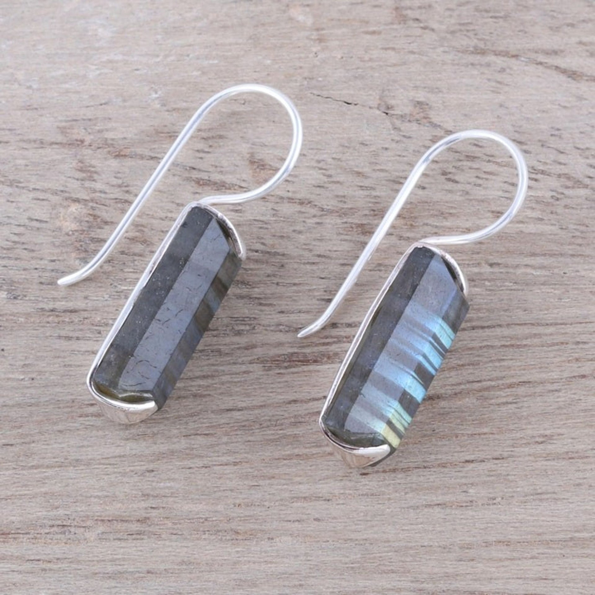12-Carat Labradorite Drop Earrings from India 'Beautiful Aurora'