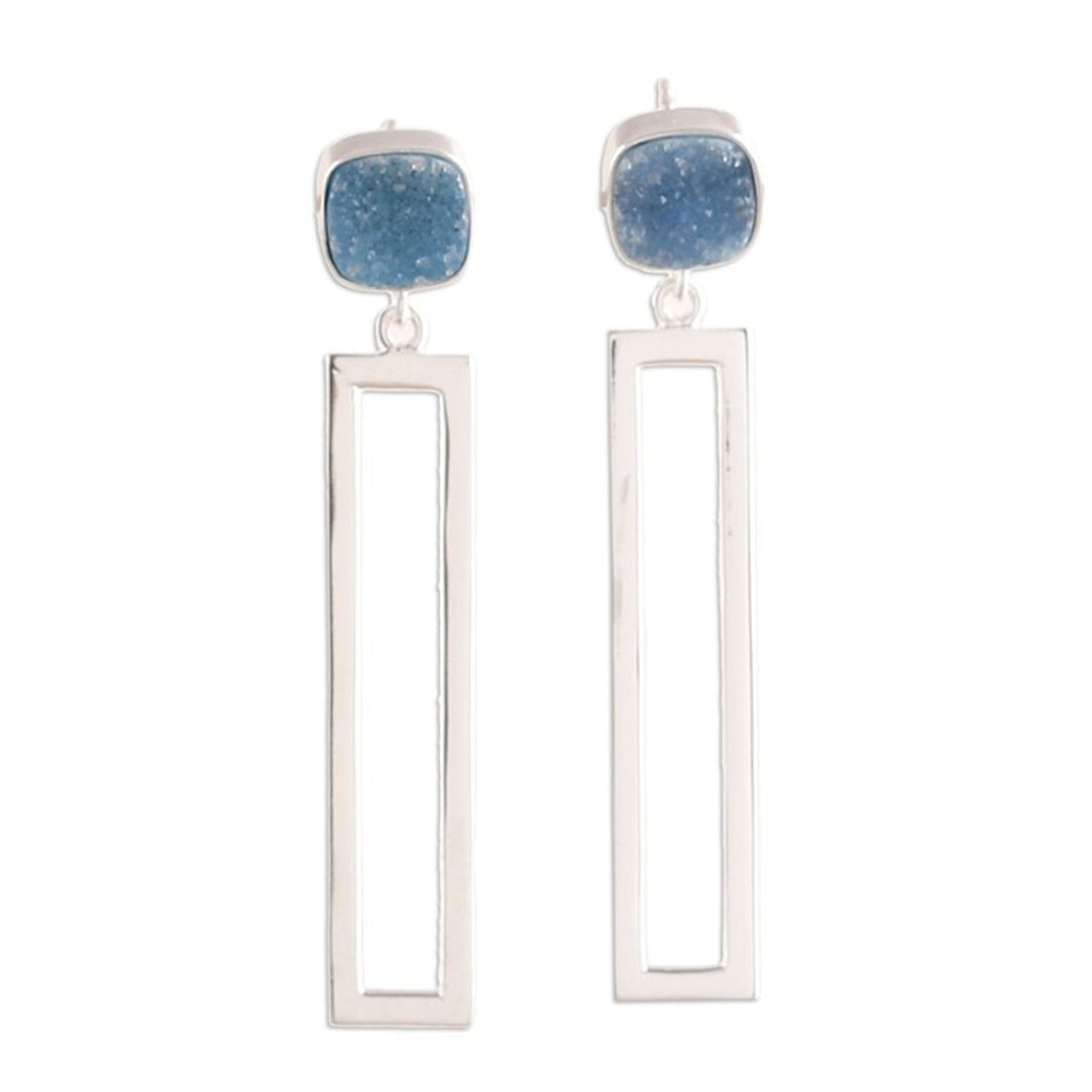 Rectangle Sterling Silver and Drusy Quartz Dangle Earrings 'United Modernity'