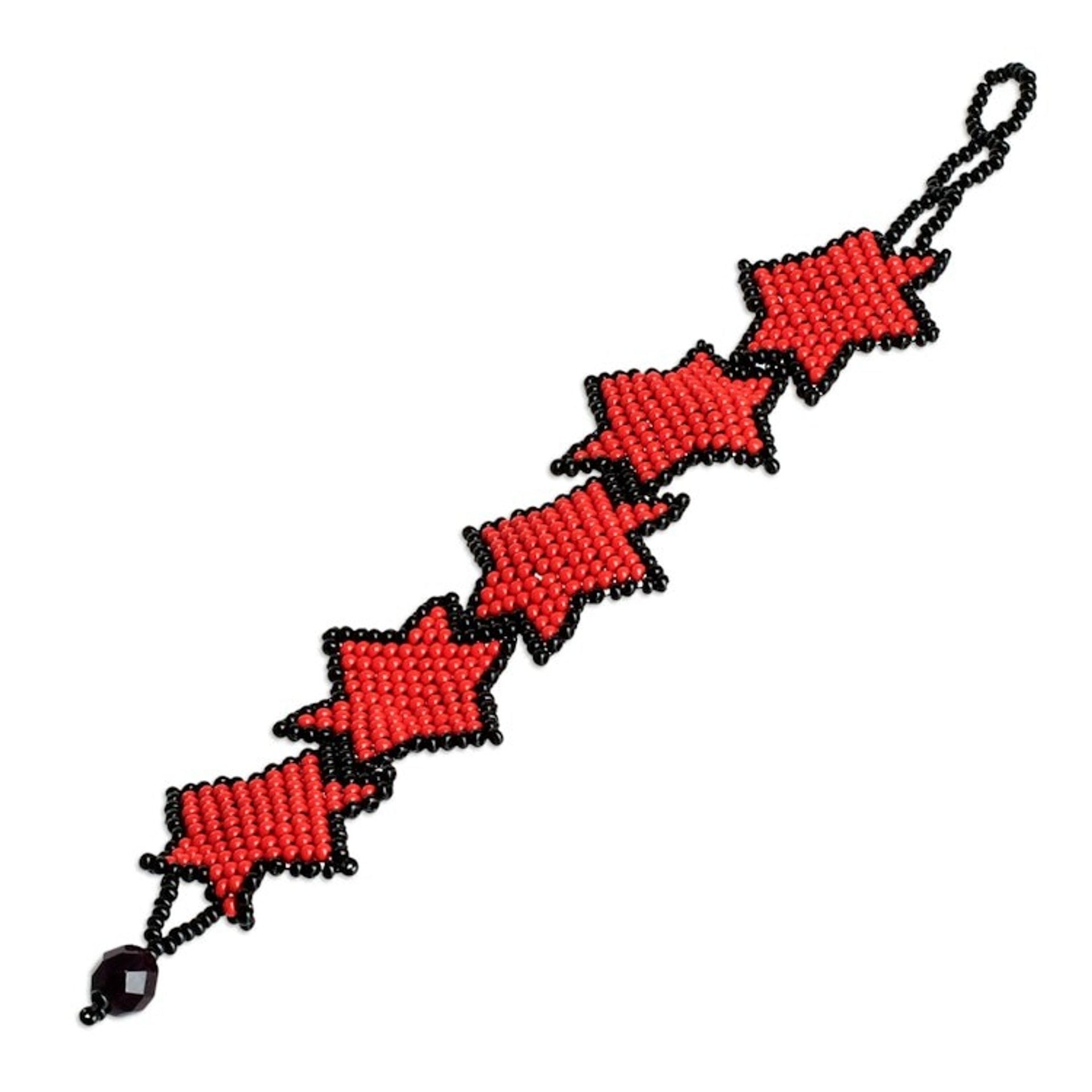 Handcrafted Red and Black Beaded Bracelet with Star Design 'Red Starlight'