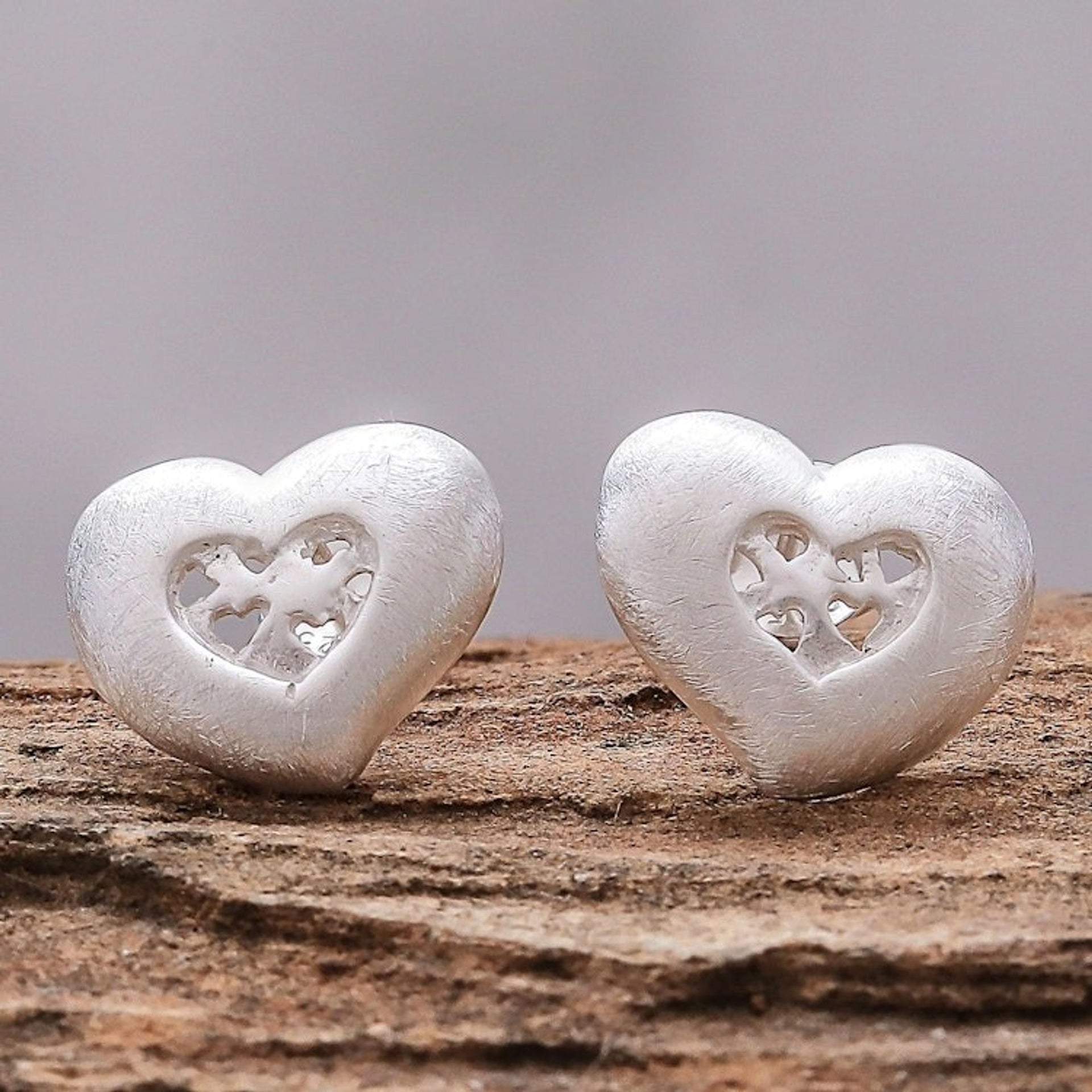 Heart-Shaped Sterling Silver Stud Earrings from Thailand 'A Lot of Love'
