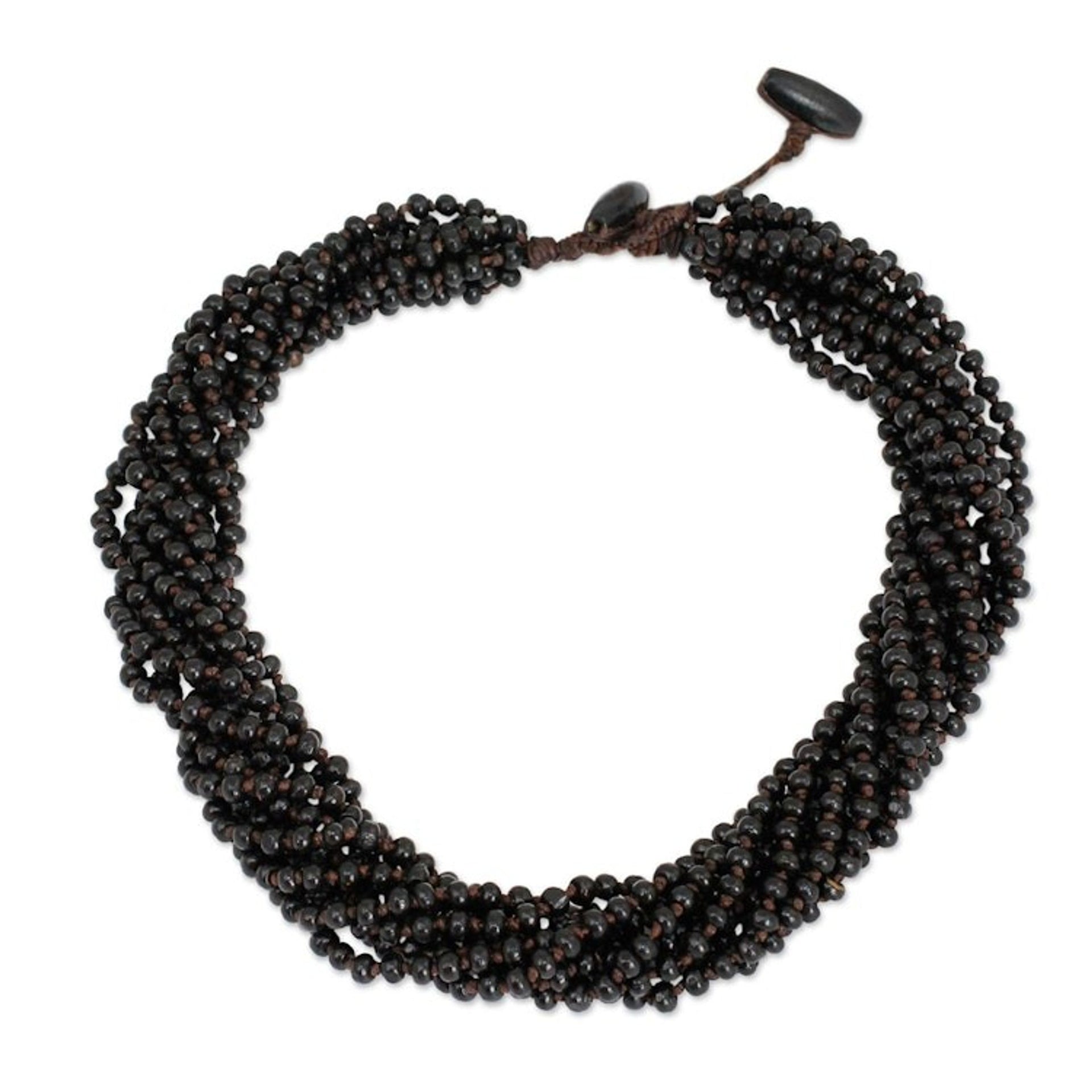 Dark Brown Torsade Necklace Wood Beaded Jewelry 'Chiang Rai Belle'