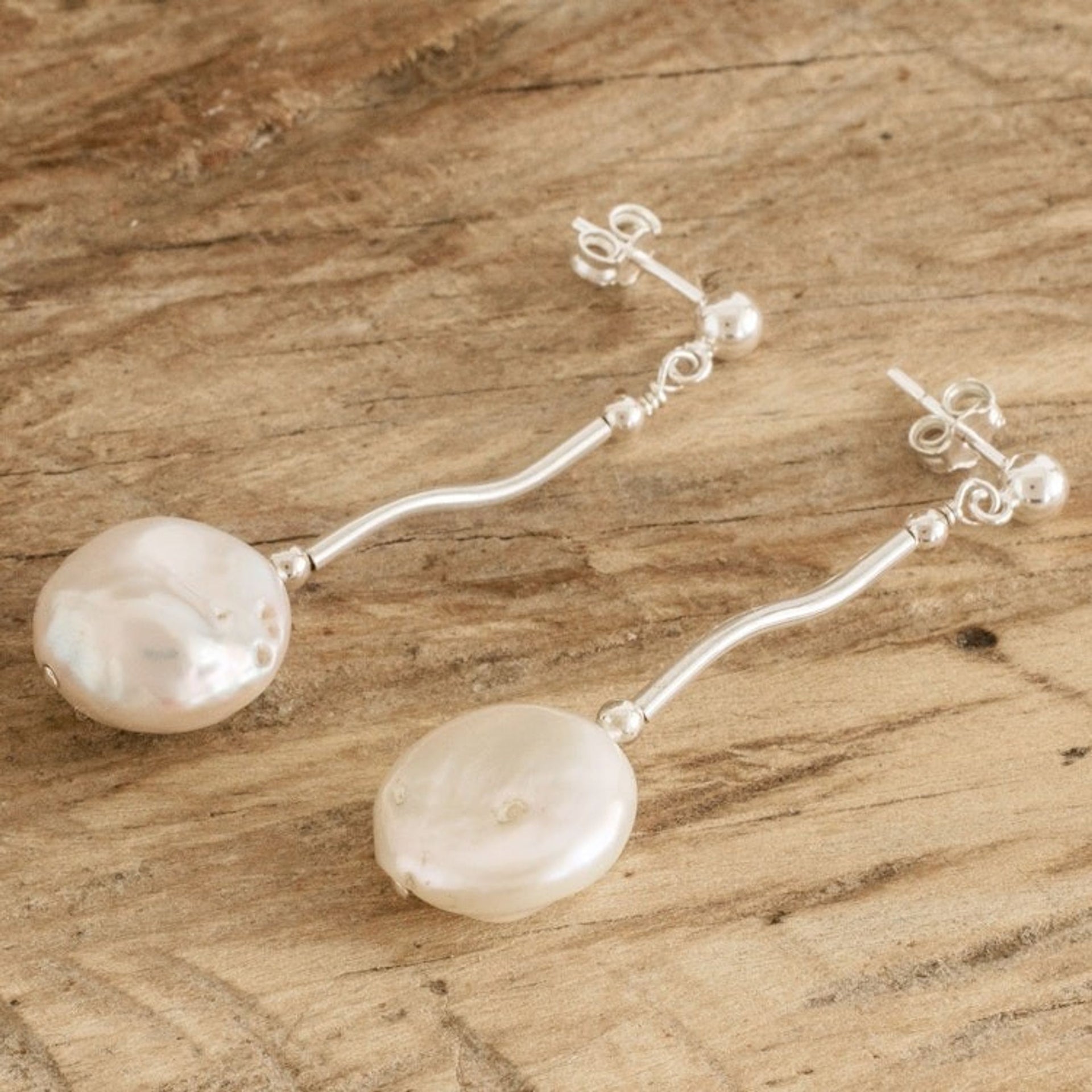 Sterling Silver Dangle Earrings with Cultured Pearls 'Treasure of the Depths'