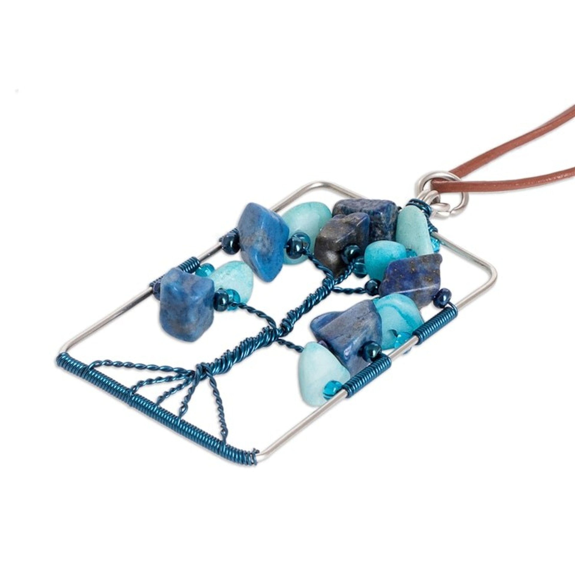 Tree-Themed Blue Lapis Lazuli and Quartz Pendant Necklace 'Sylvan Blue'