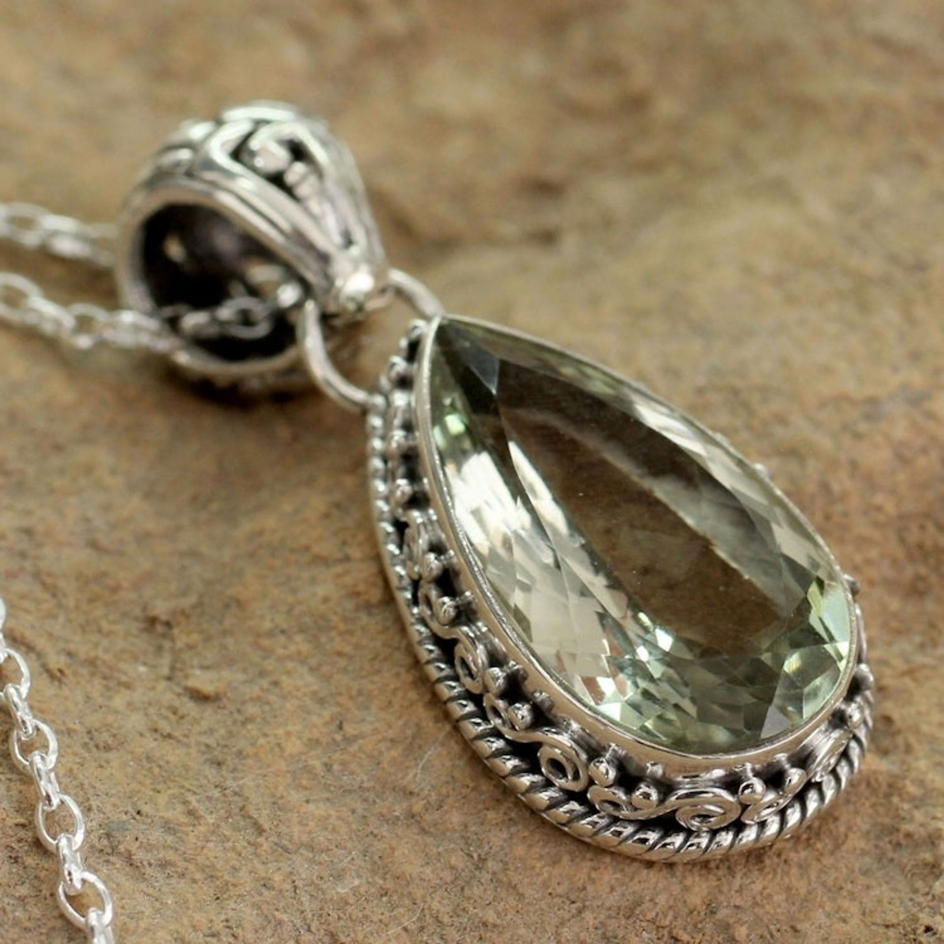 Hand Made Jewelry Prasiolite and Sterling Silver Necklace 'Verdant Mist'
