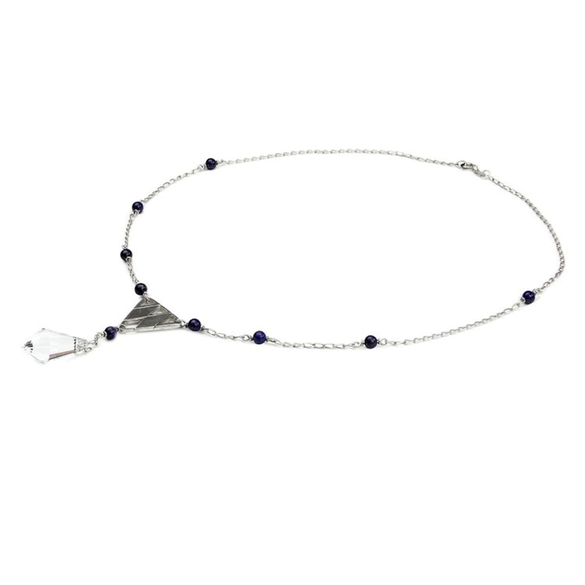 Glass Pendulum Handcrafted Silver Lapis Lazuli Necklace 'Pyramid Prism'