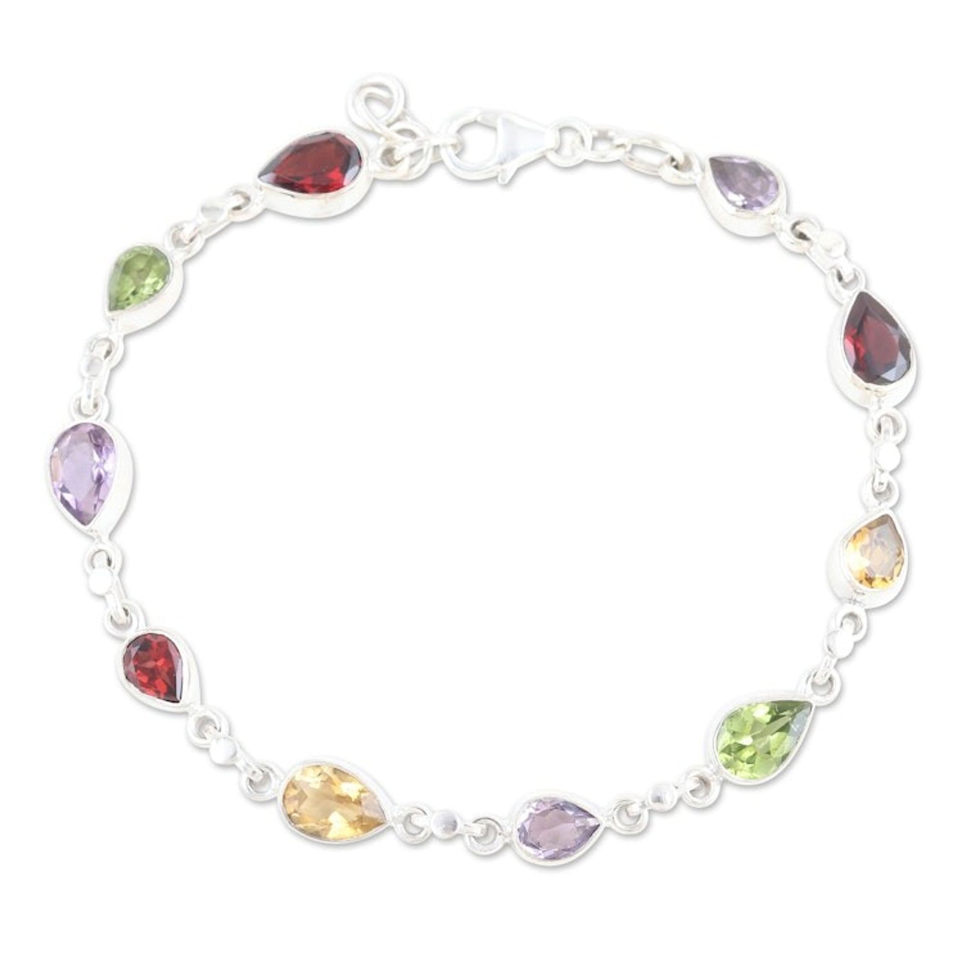 Sterling Silver Link Bracelet with Multiple Gemstones 'Intense Symphony'