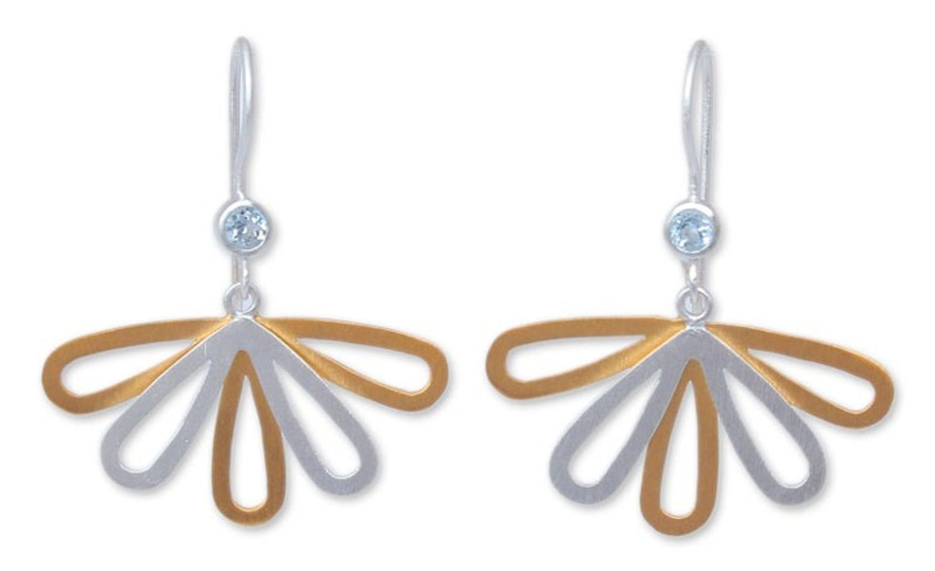 Gold Plated Blue Topaz Dangle Earrings 'Thai Daisy'