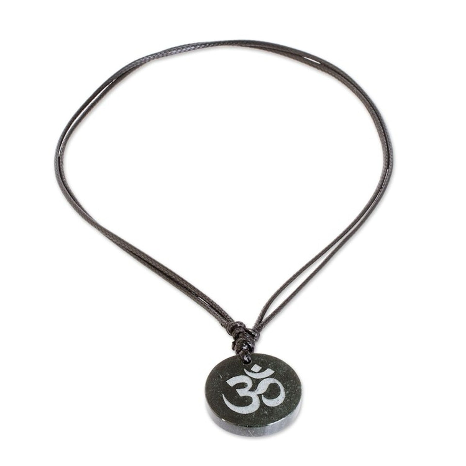 Jade Om Symbol on Cotton Cord Artisan Necklace 'Meditation II'