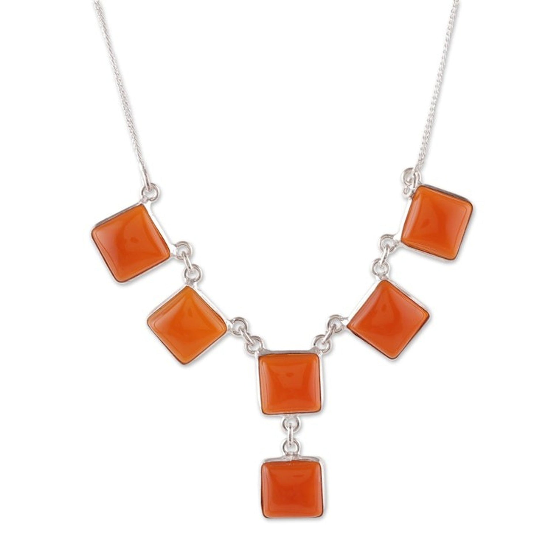 Indian-Made Geometric Carnelian Cabochon Pendant Necklace 'Flare Glam'