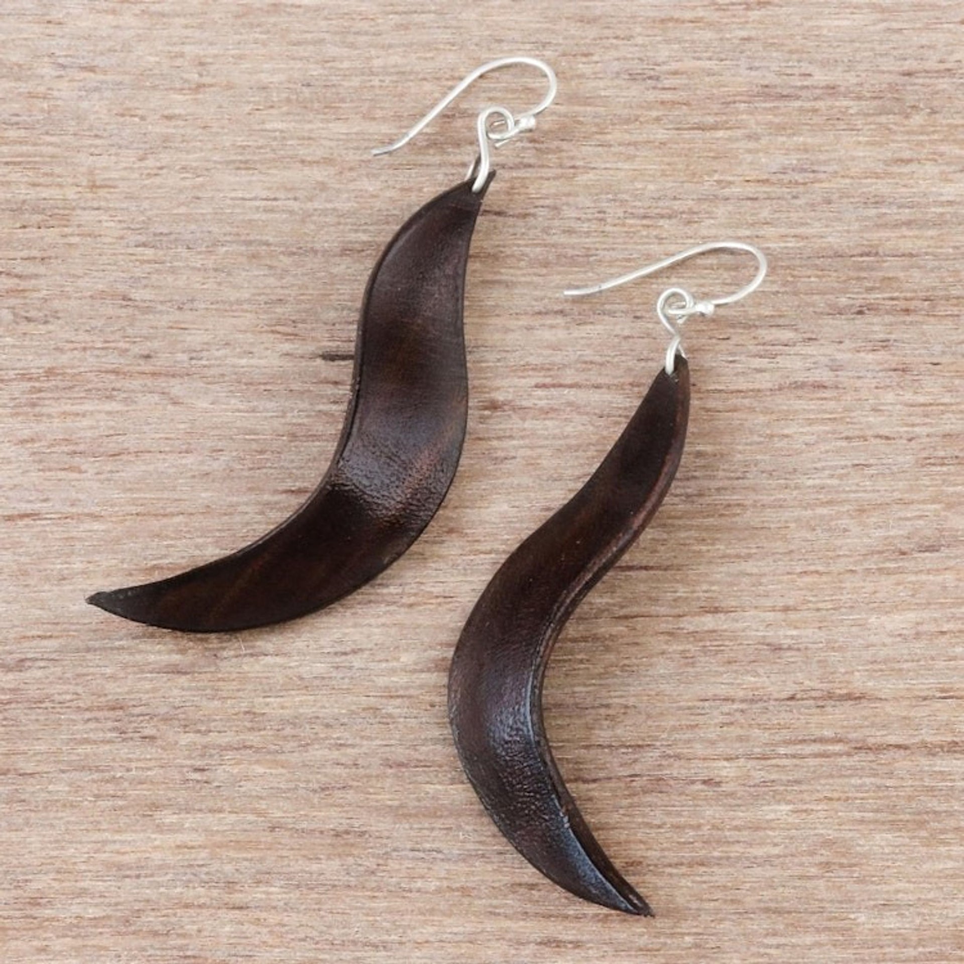 Wavy Leather Dangle Earrings in Brown from Thailand 'Lithe Leaves in Brown'
