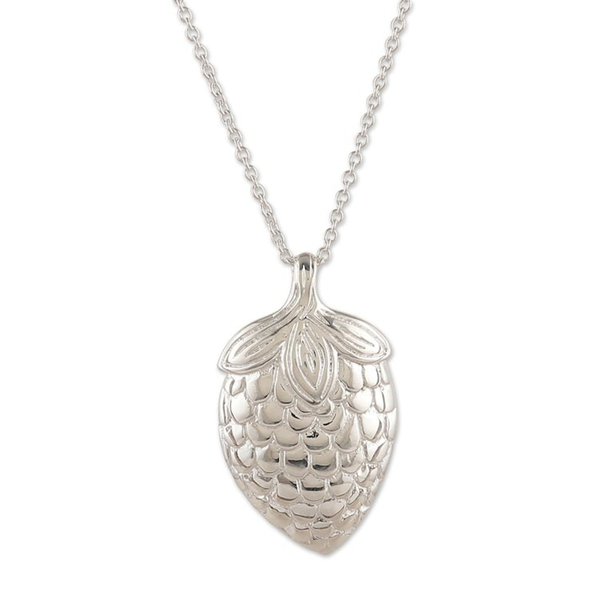 Strawberry-Themed Silver-Plated Brass Pendant Necklace 'Sweet Light'