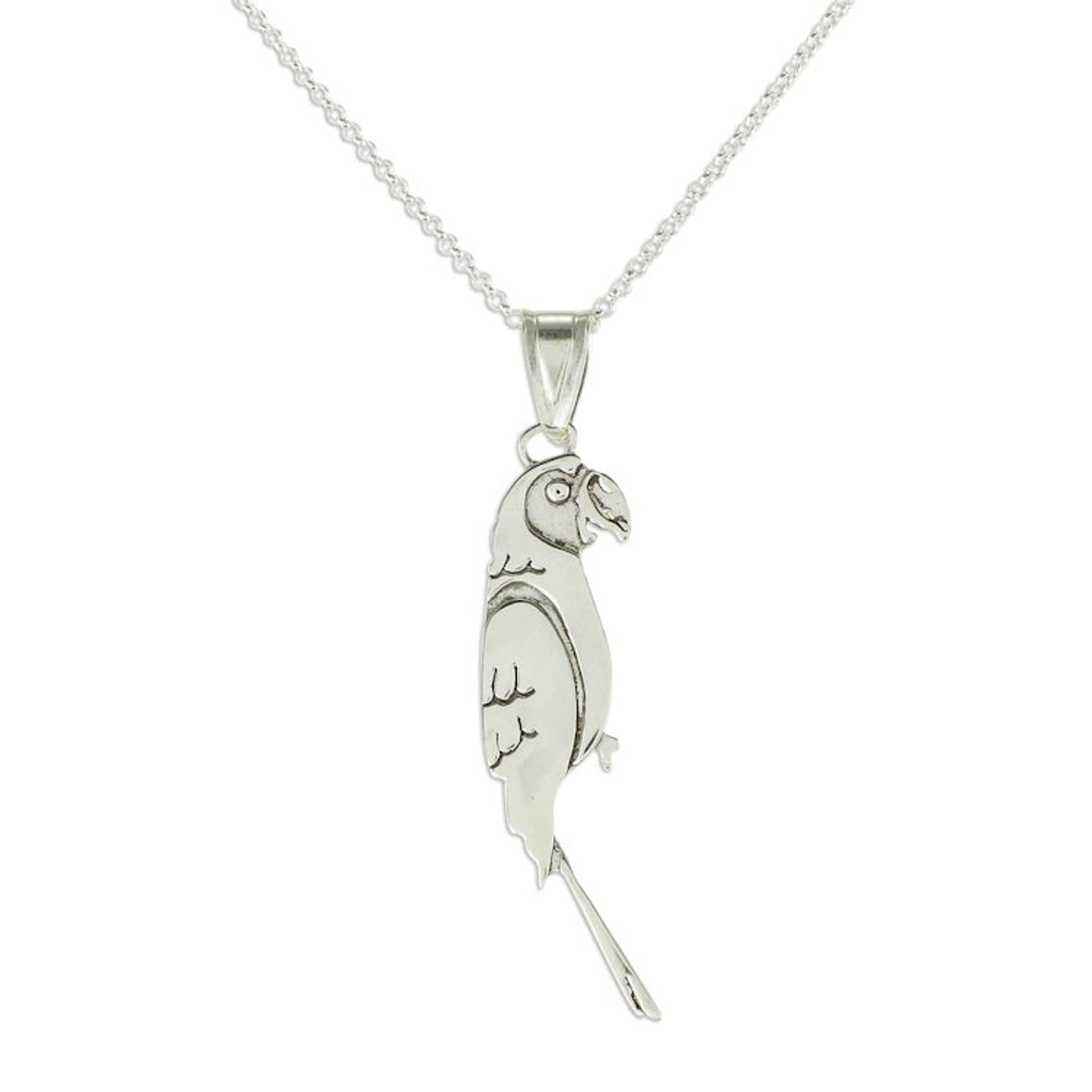 Sterling Silver Costa Rican Macaw Pendant Necklace 'Cloud Forest Macaw'