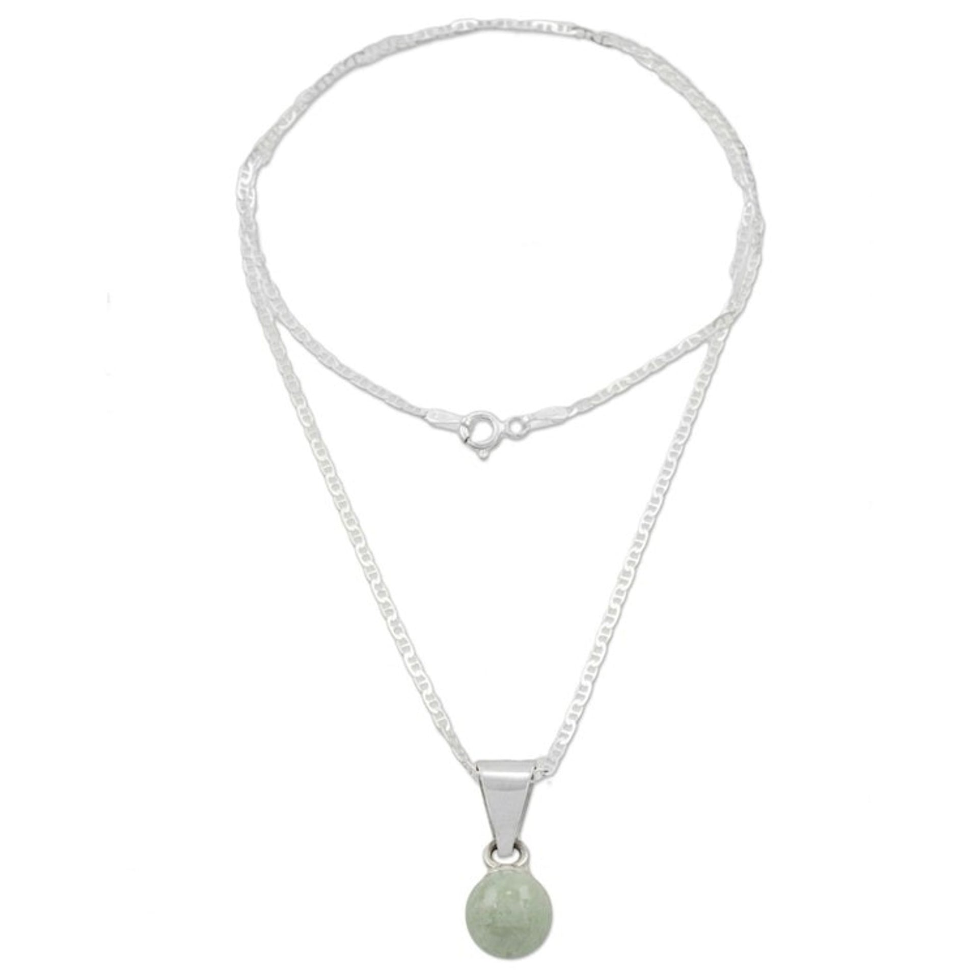 Pale Green Jade Silver Pendant Necklace from Guatemala 'Mayan Moon'