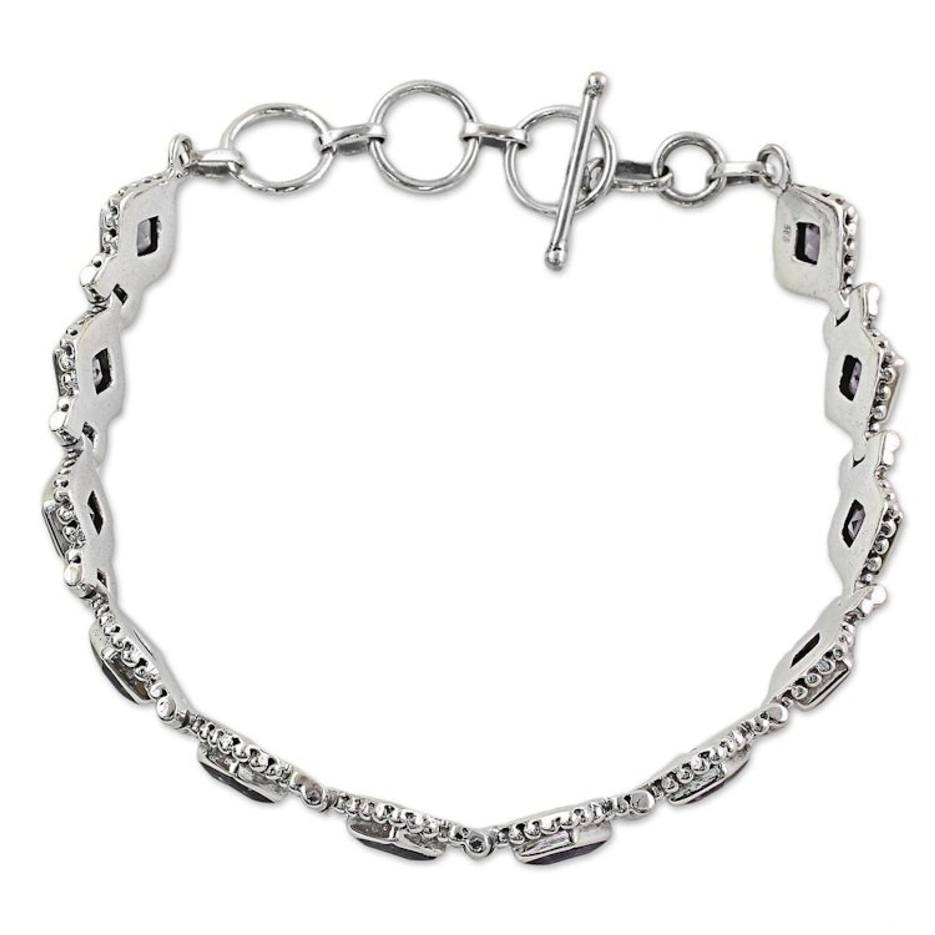 Amethyst Sterling Silver Tennis Style Bracelet from India 'Purple Voyage'
