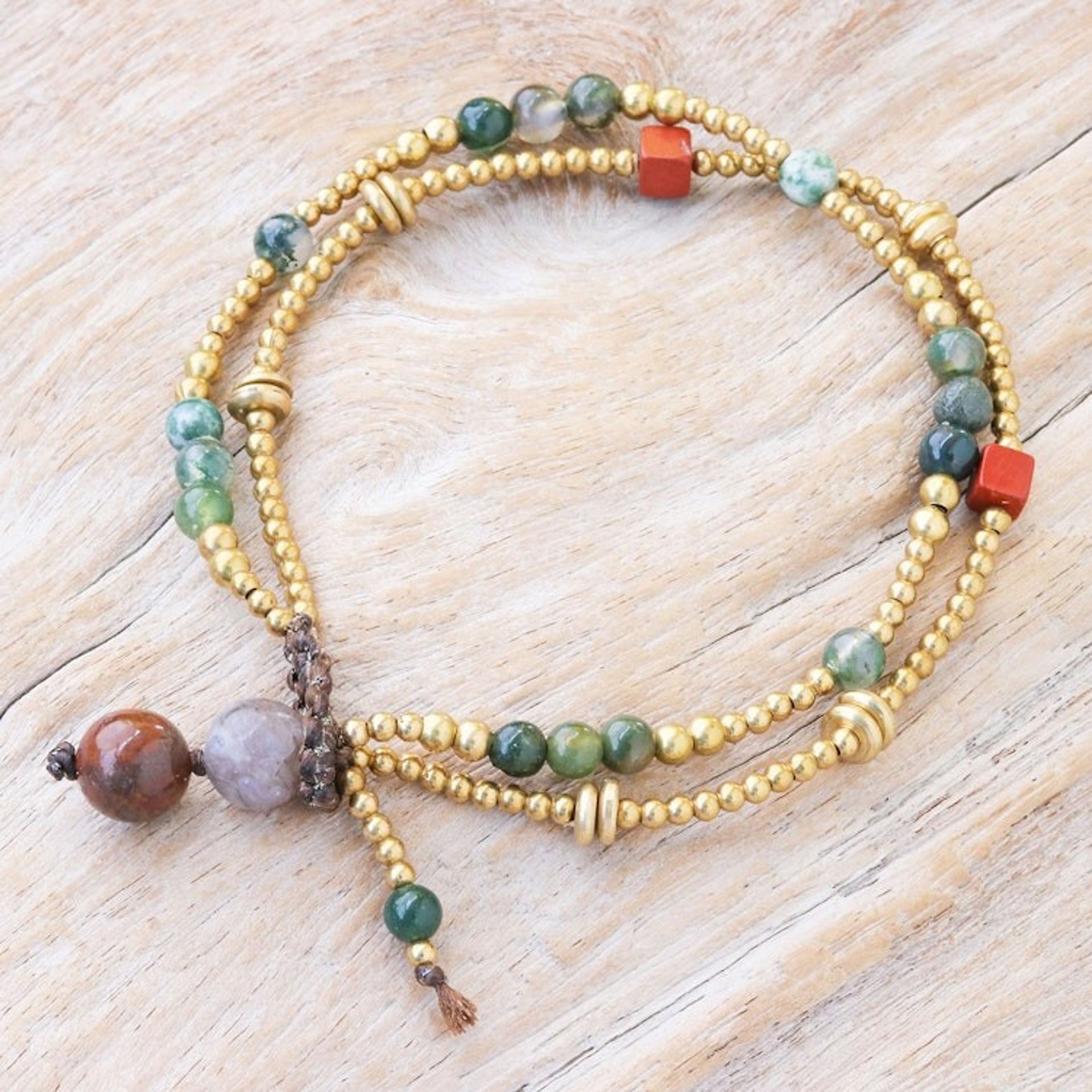 Hand Made Jasper and Agate Beaded Bracelet 'Natural You in Moss'