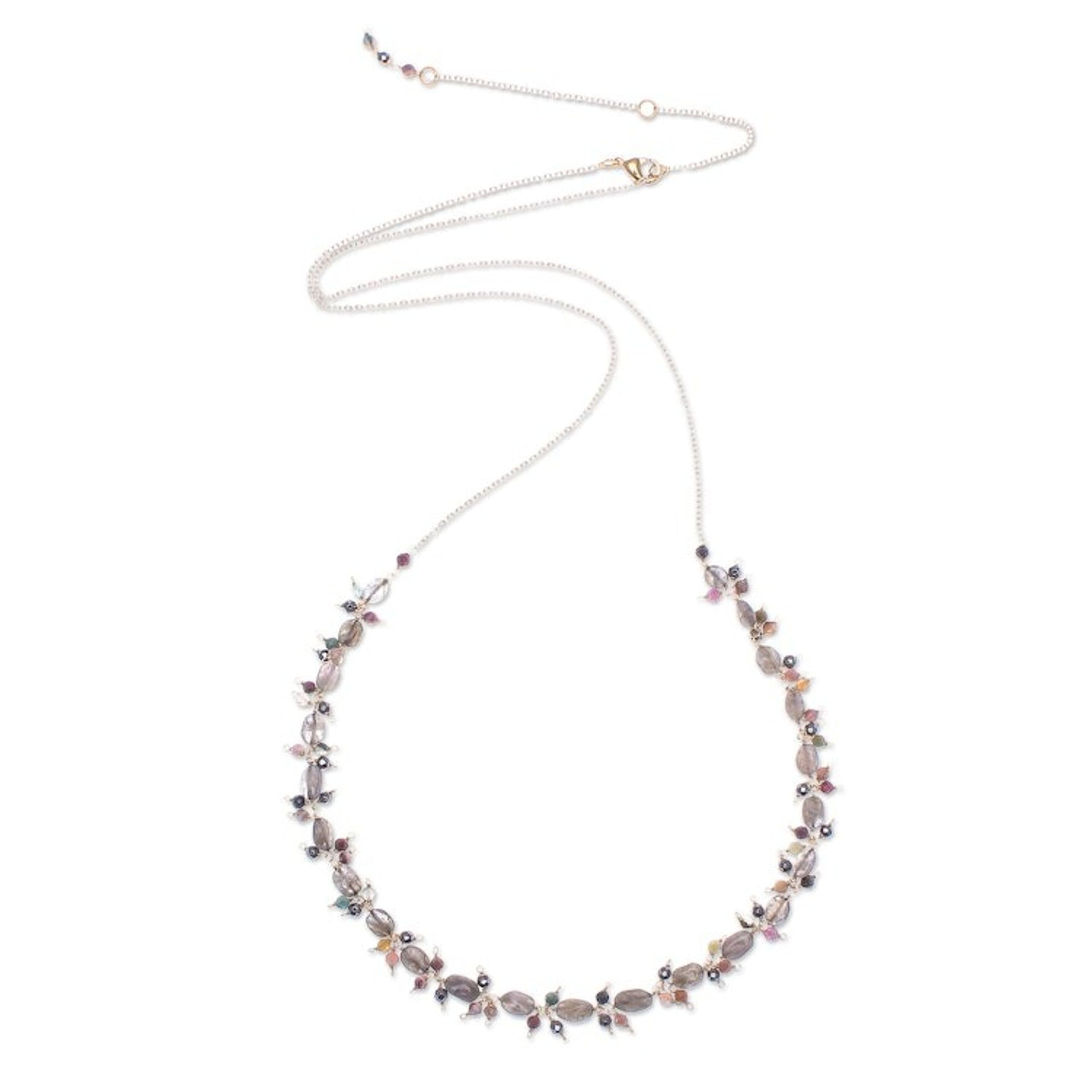 Gold Plated Necklace with Gemstone Beads 'Sunset Mood in Grey'