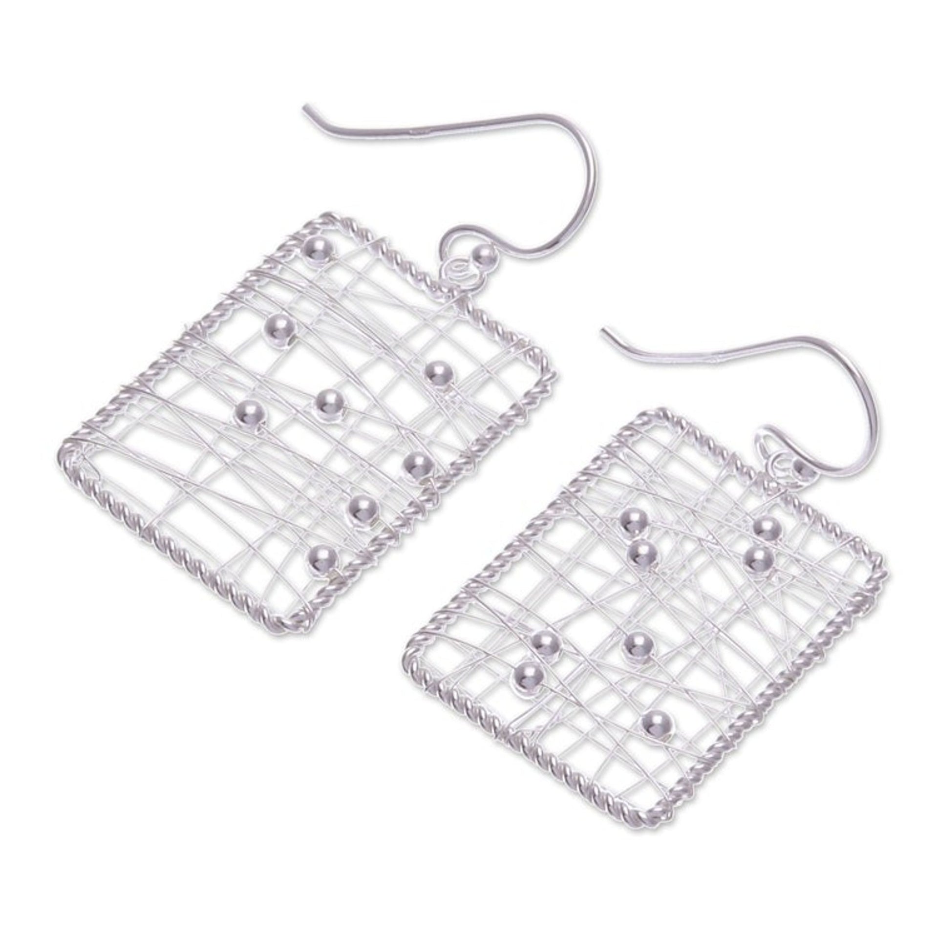 Geometric Sterling Silver Dangle Earrings from Thailand 'Abstract Urbanity'