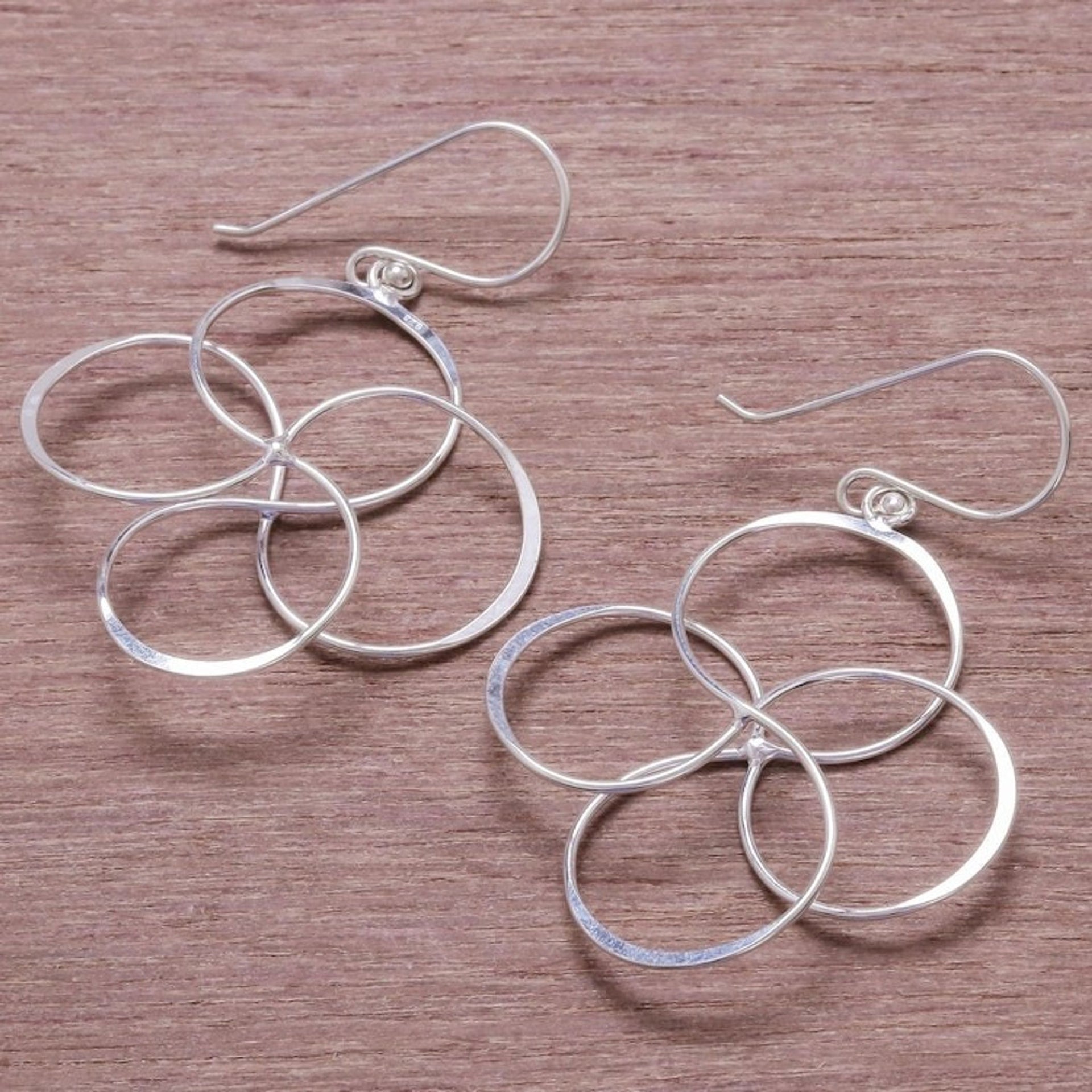 Sterling Silver Wire Dangle Earrings from Thailand 'Quartet Intersections'
