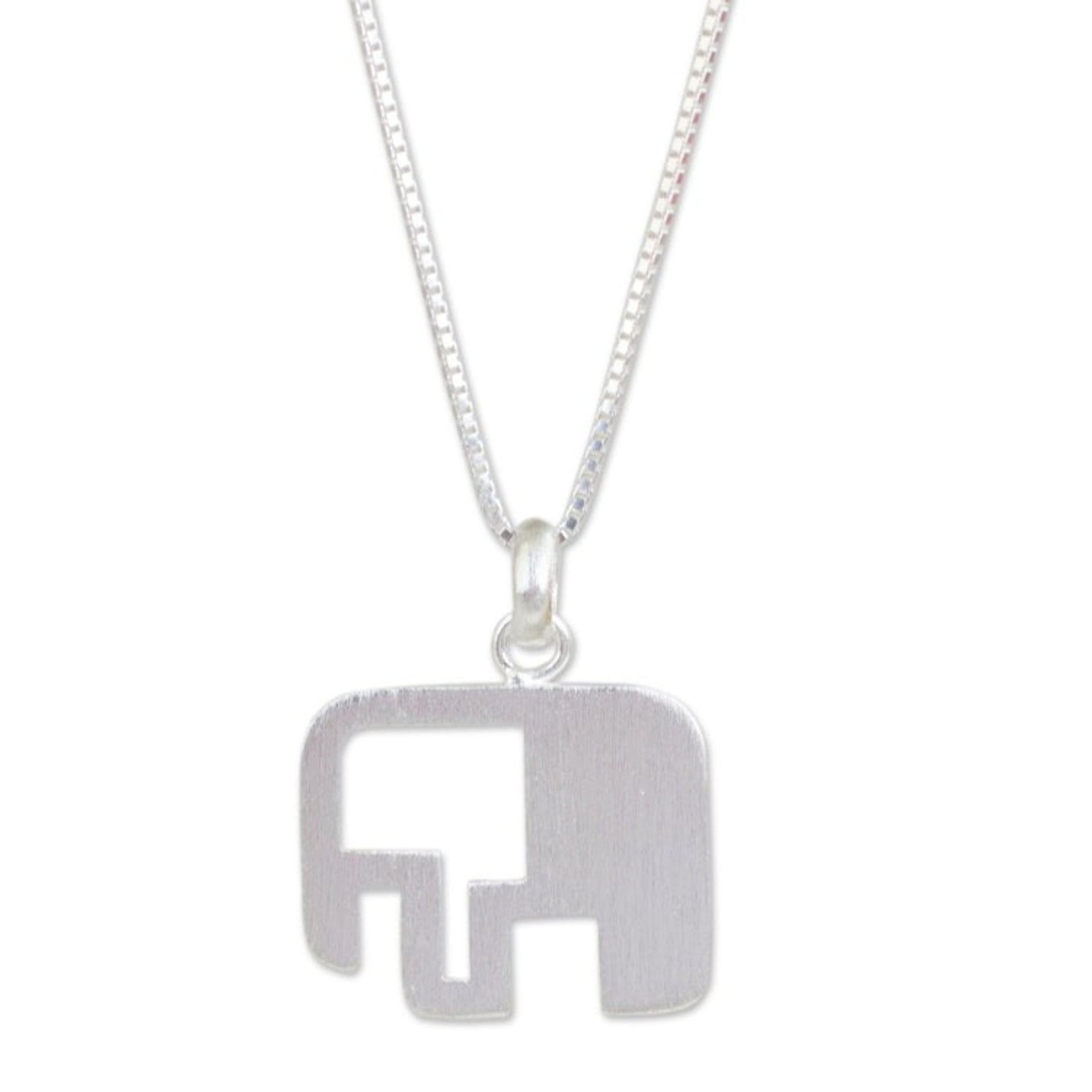 Artisan Crafted Silver Elephant Necklace from Thailand 'Elephant Geometry'