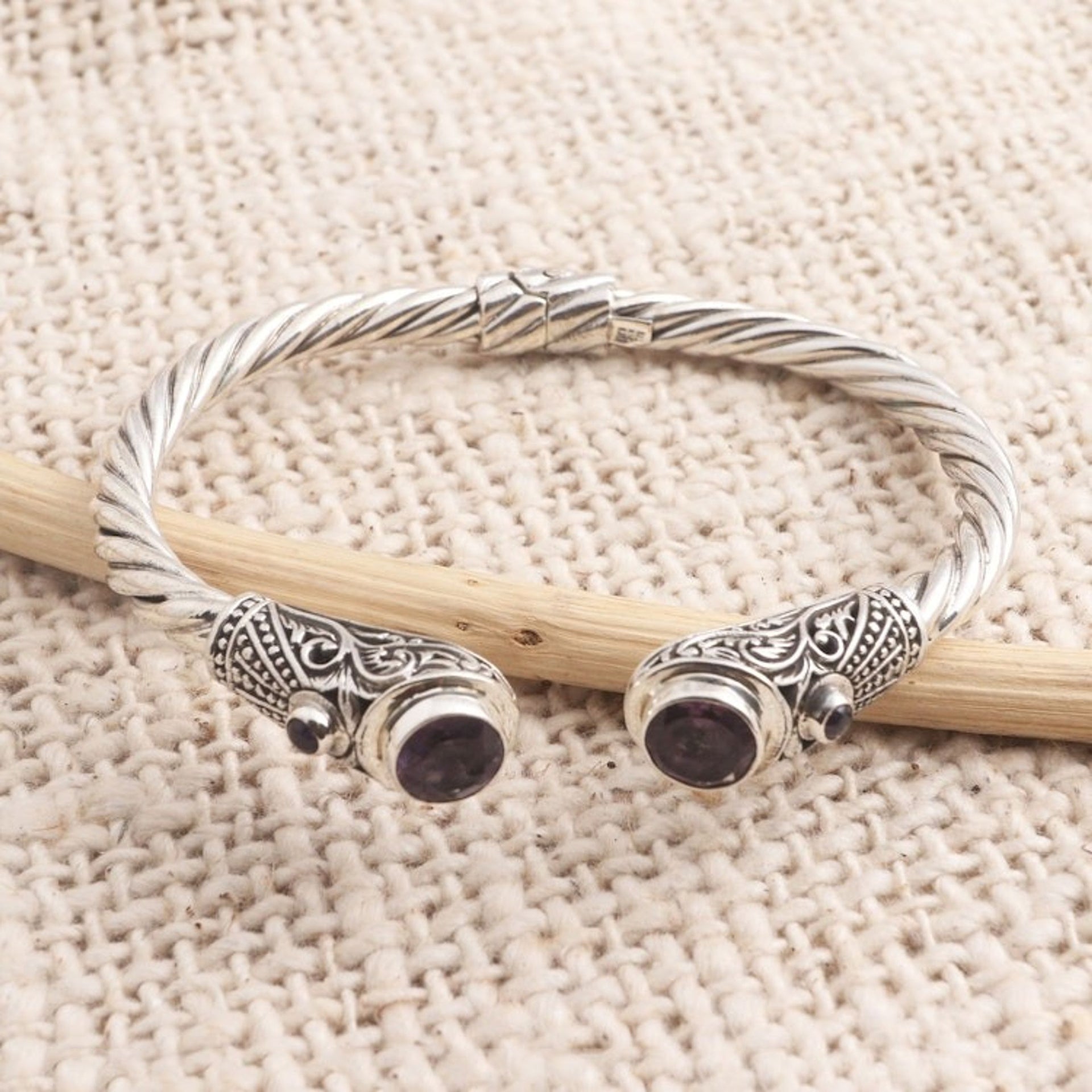 Amethyst Cuff Bracelet in Sterling Silver 'Behold'