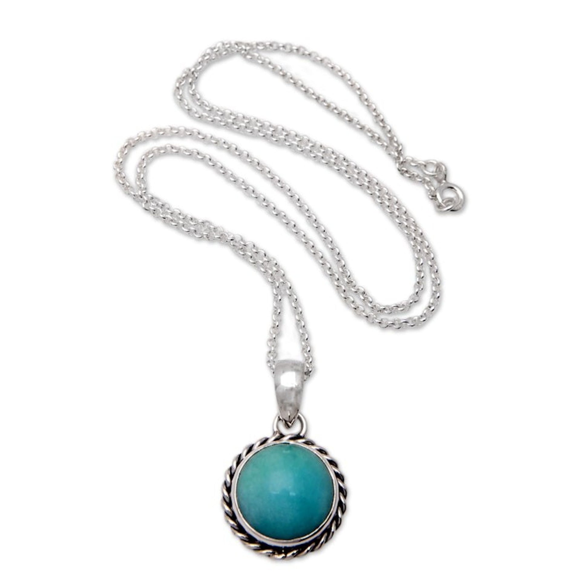 Sterling Silver Pendant Necklace with Amazonite Cabochon 'Successful Destiny'