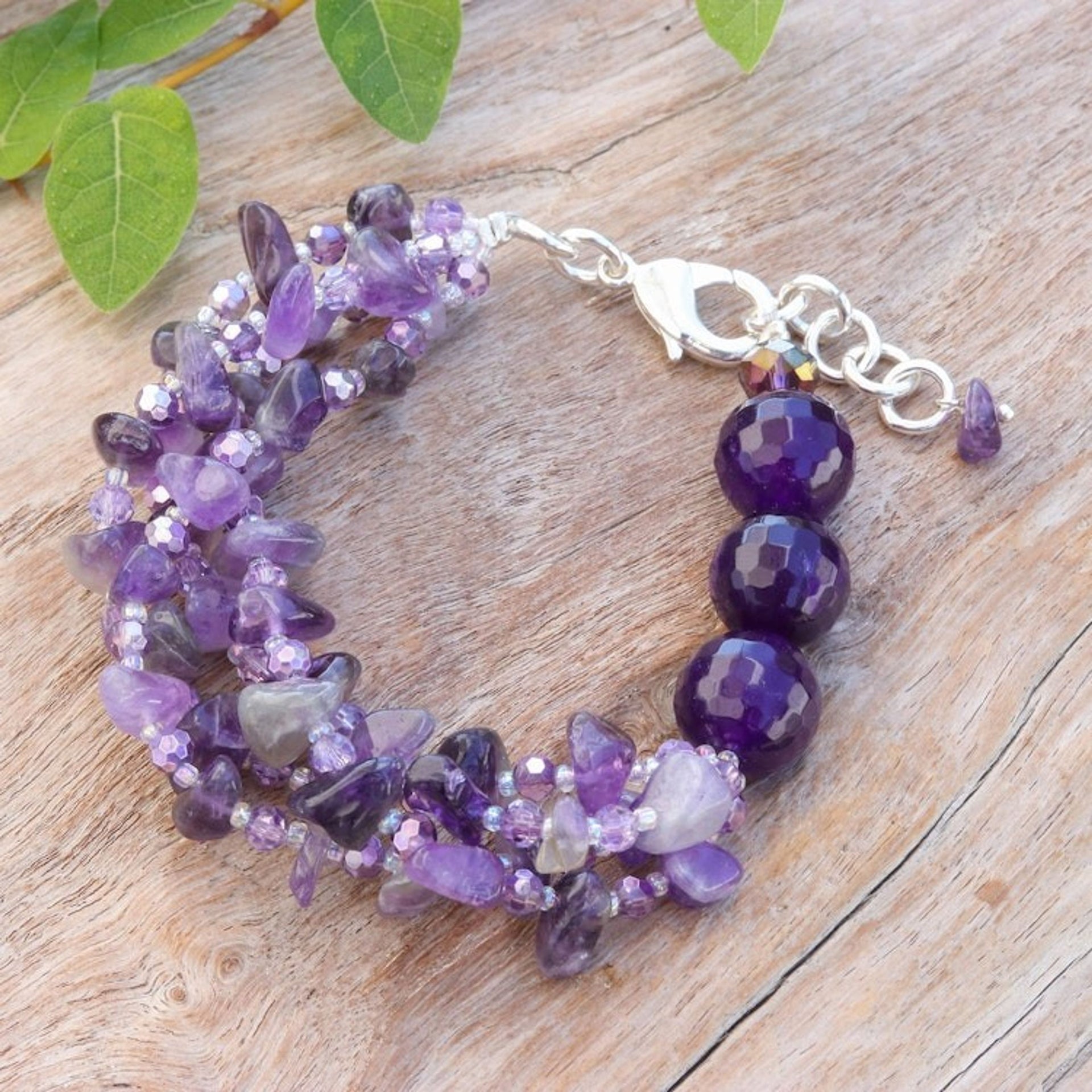 Purple-Toned Amethyst and Chalcedony Beaded Strand Bracelet 'Wise Jewels'