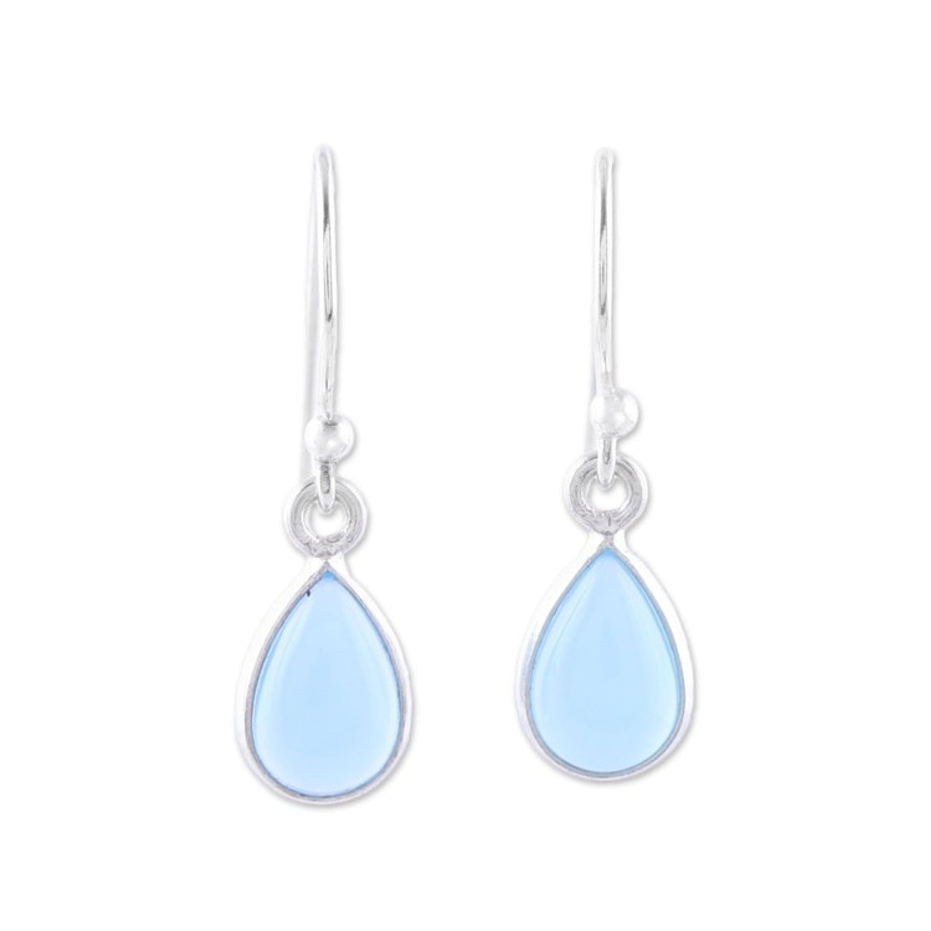 Blue Chalcedony and Sterling Silver Teardrop Dangle Earrings 'Gentle Tear'