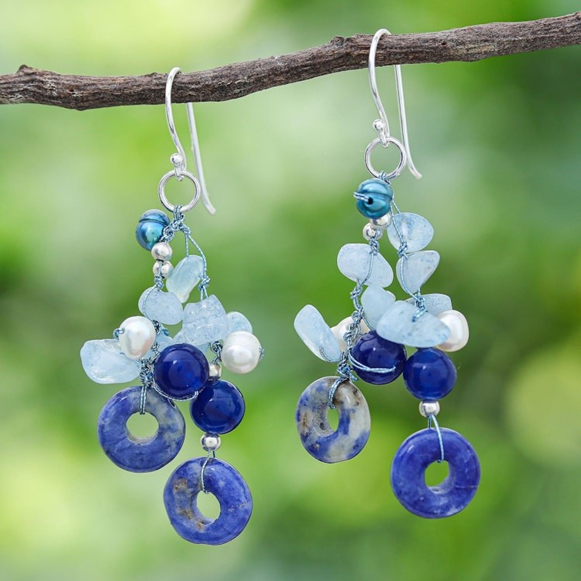 Aquamarine and Freshwater Pearl Dangle Earrings 'Cool Dream'