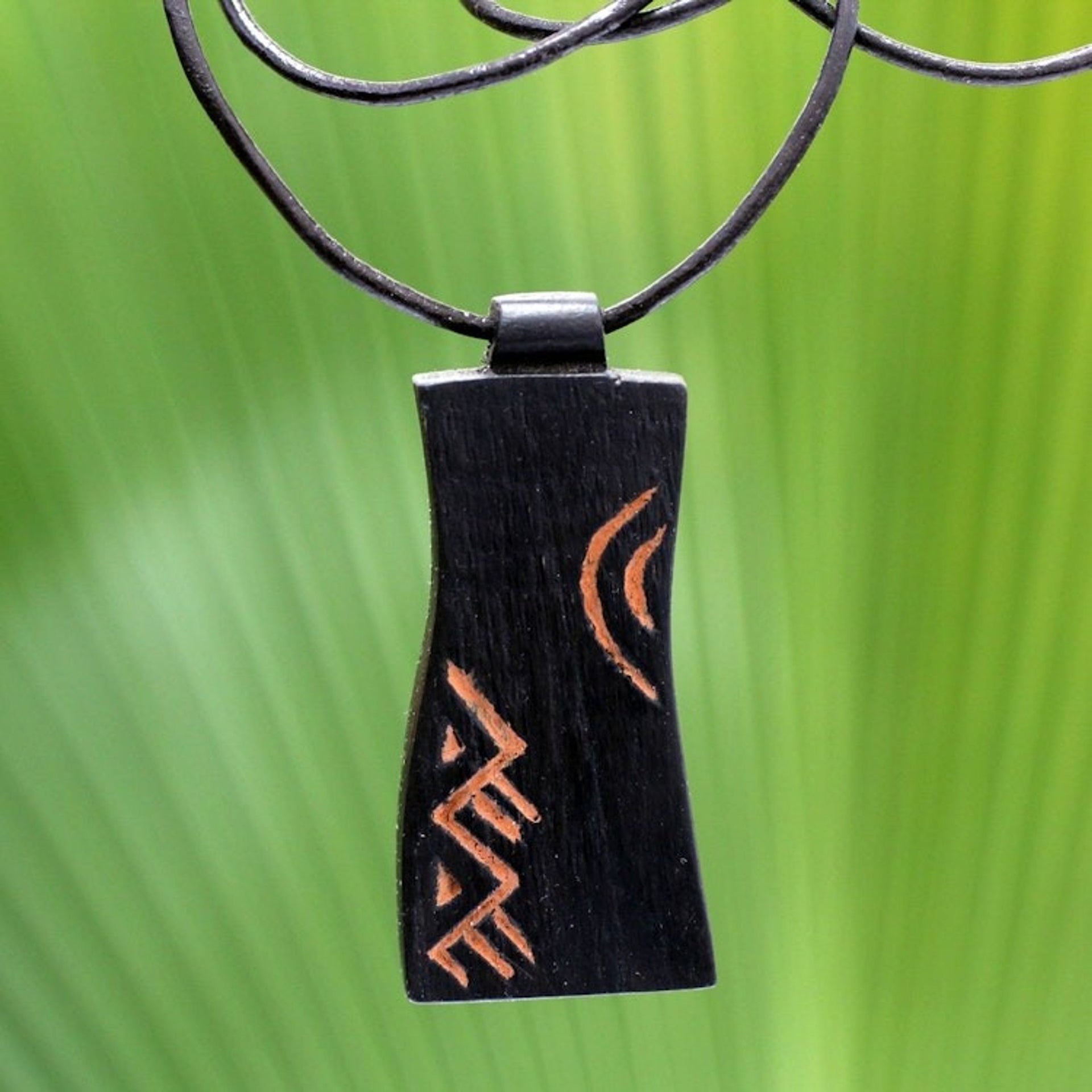 African Teak Wood Pendant Necklace 'Talk'