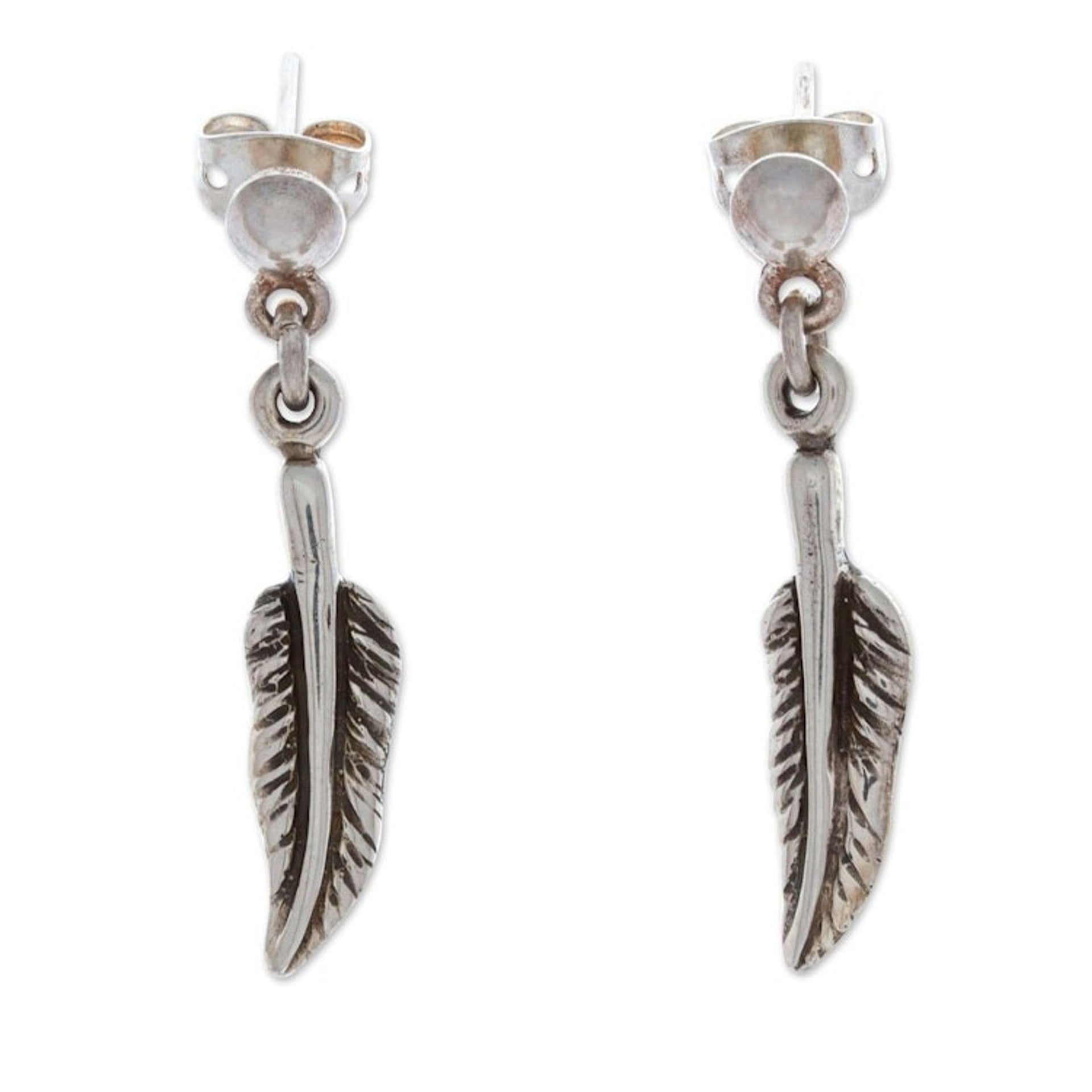 Artisan-Made Feather-Shaped Sterling Silver Dangle Earrings 'Feather Dance'
