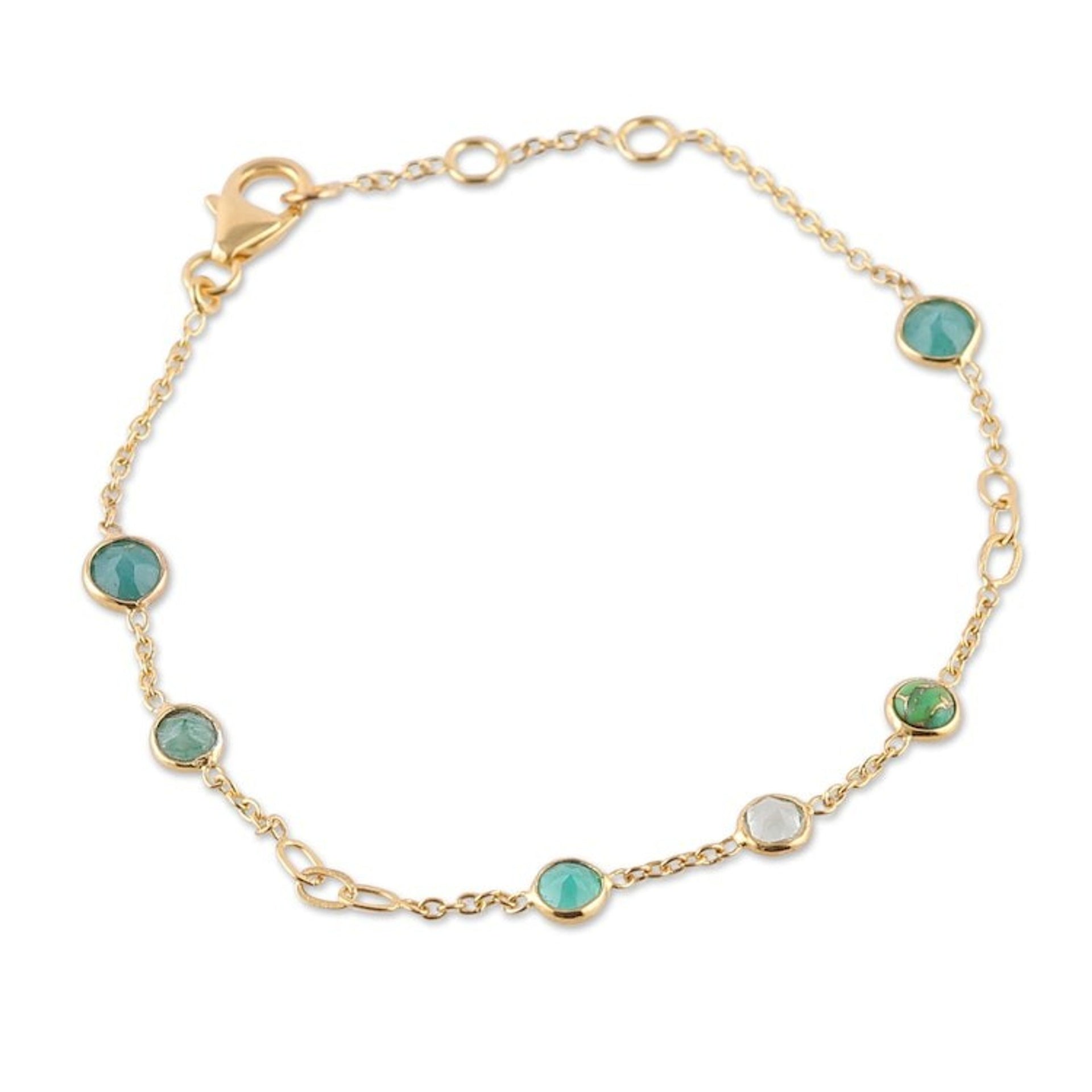 18k Gold-Plated 1-Carat Multi-Gemstone Station Bracelet 'Green Divinity'