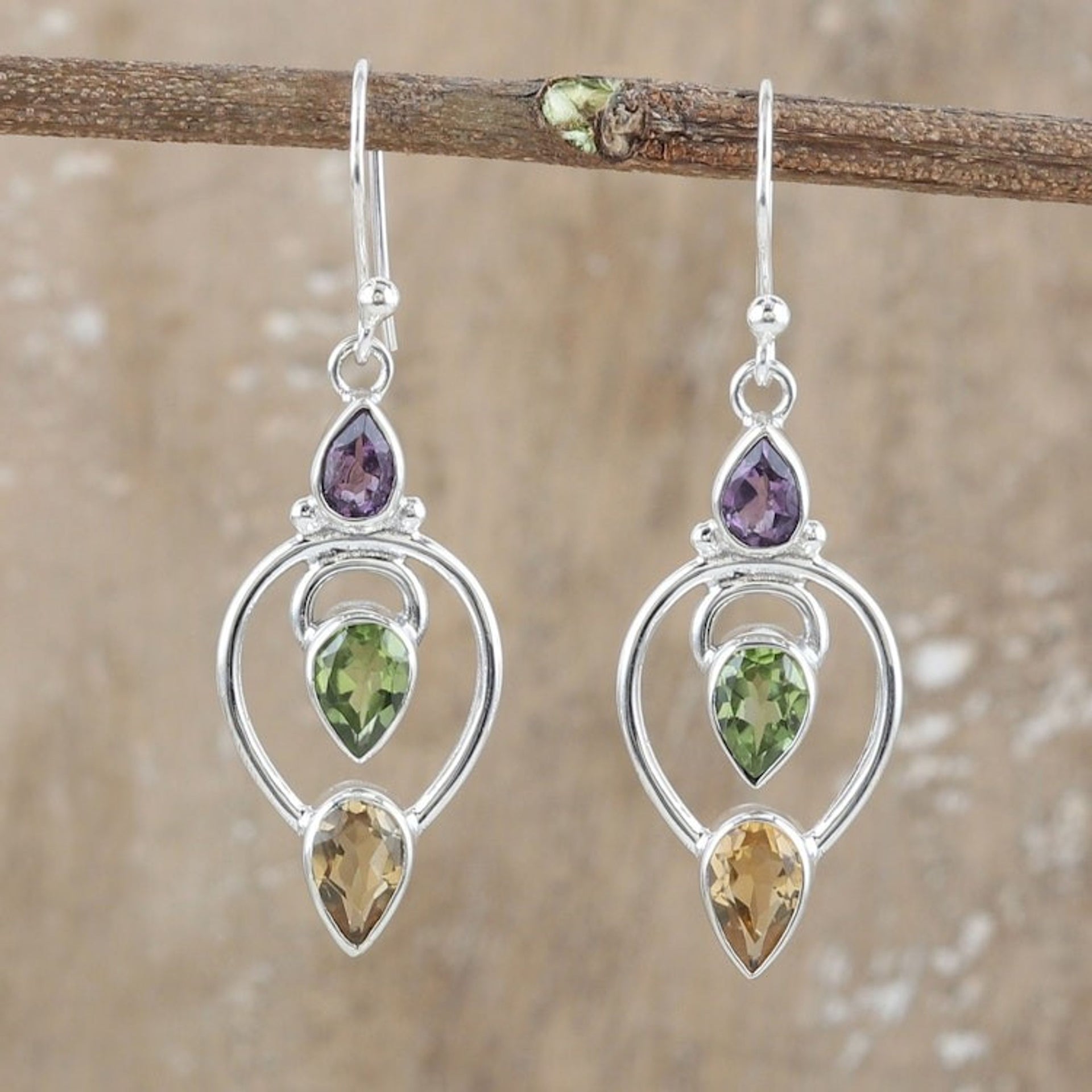 4-Carat Multi-Gemstone Dangle Earrings in a Polished Finish 'Fantasy Fusion'