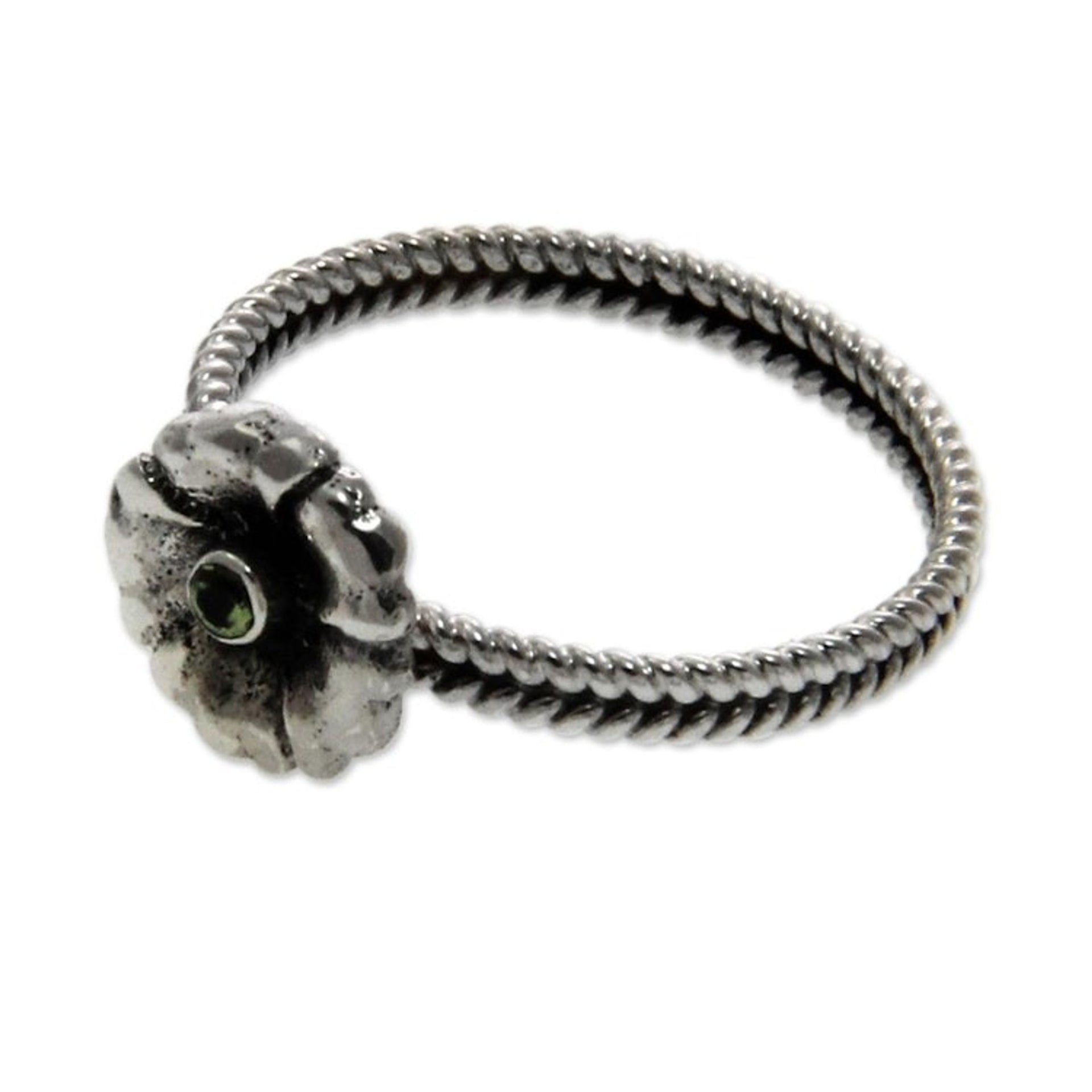 Handcrafted Peridot and Silver Ring 'August Poppy'