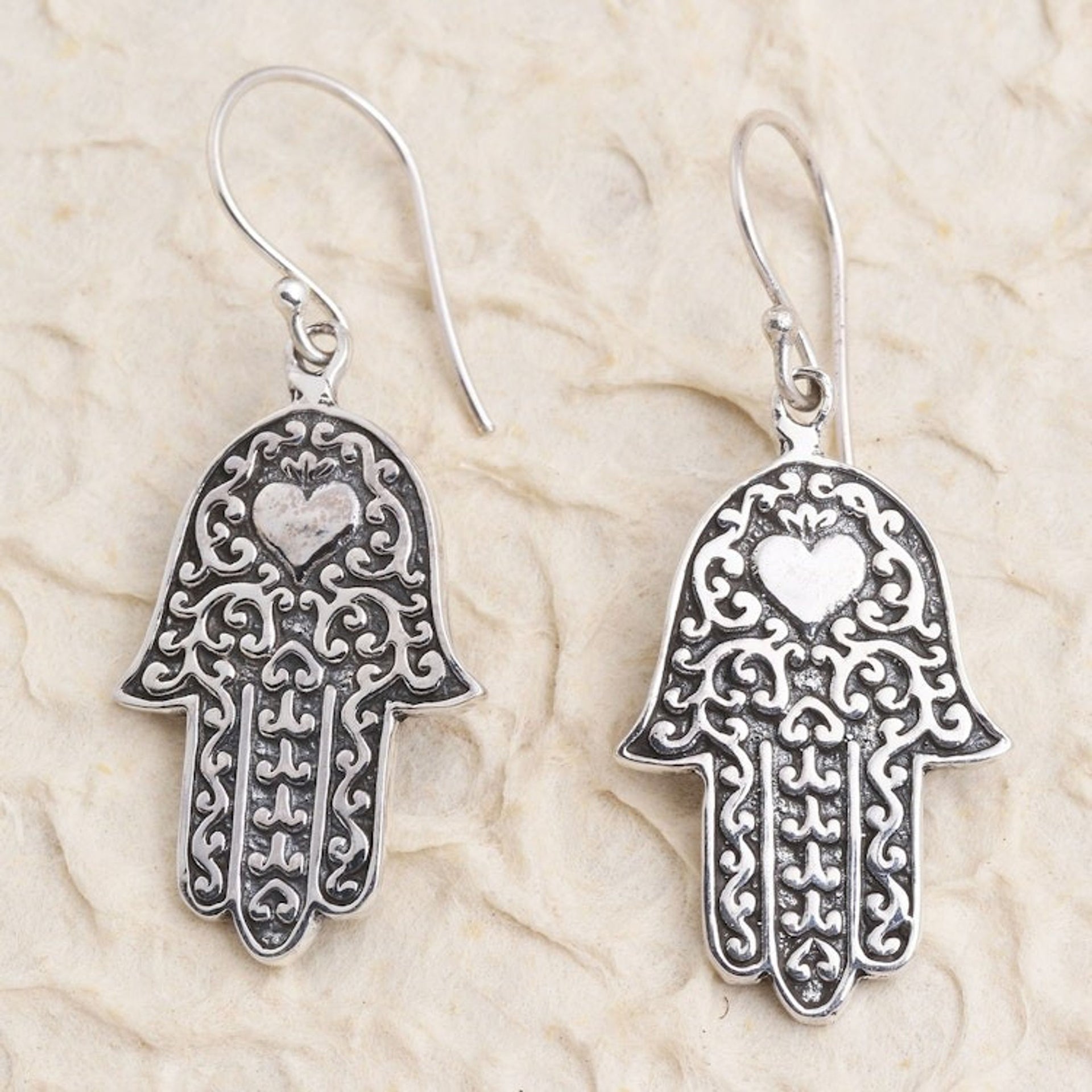 Hand Made Sterling Silver Dangle Earrings 'Hamsa Hands'
