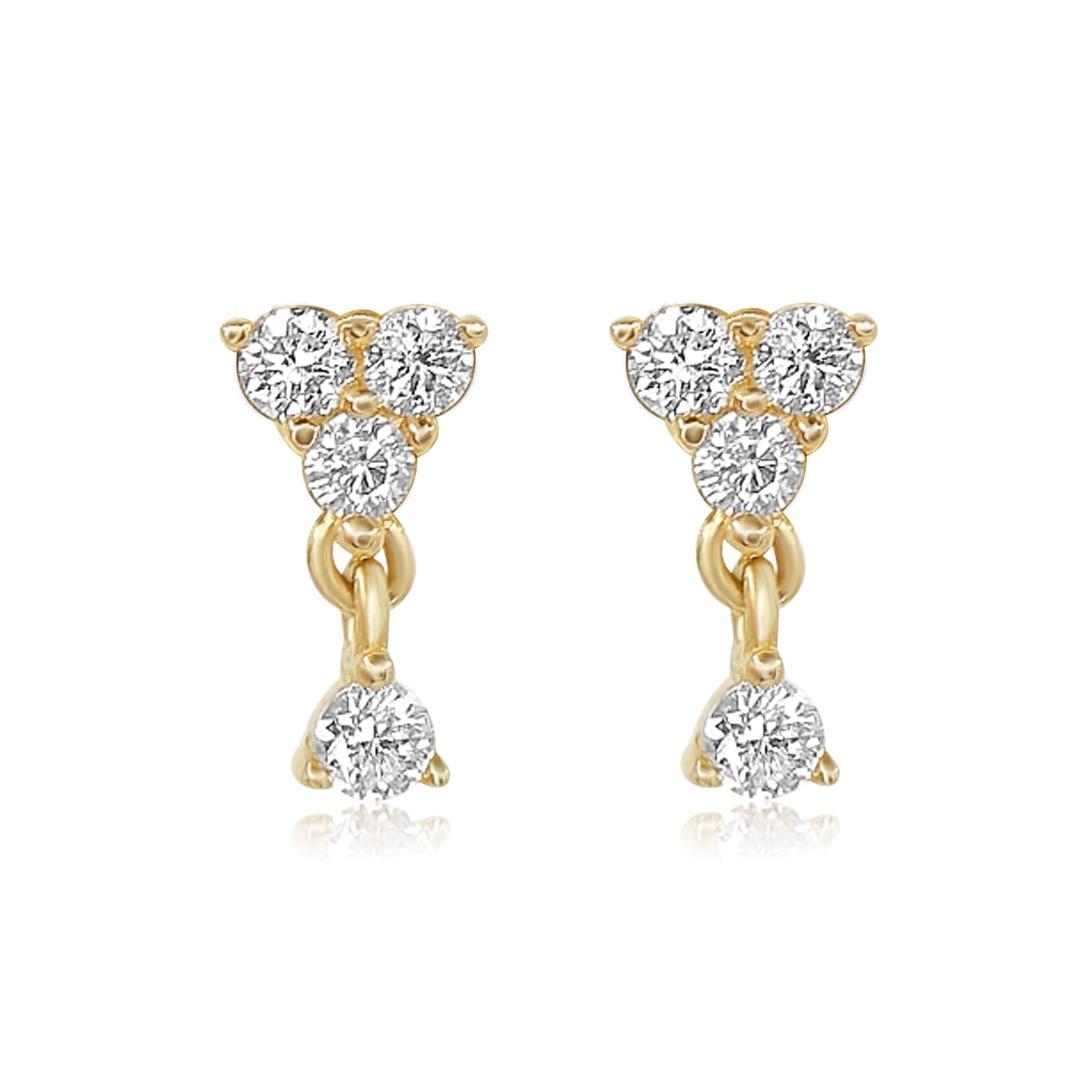 Gold Diamond Trio Drop Stud Earring