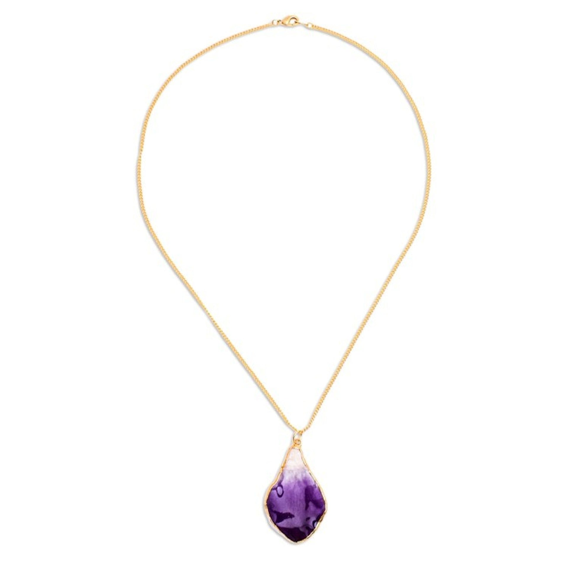 White and Purple Orchid 22k Gold-Accented Pendant Necklace 'Magical Petal'