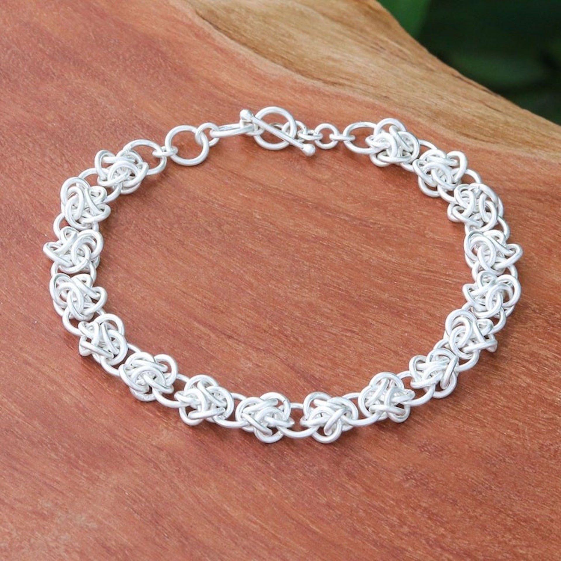 Modern Abstract Sterling Silver Link Bracelet from Thailand 'Tangled Sophistication'